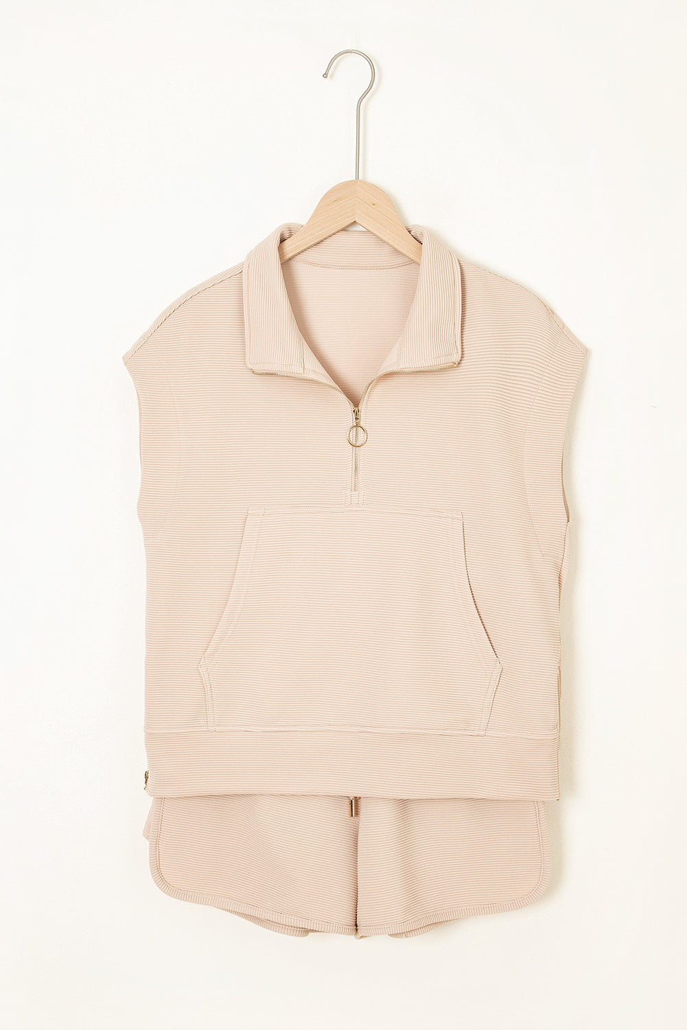 Textured Half Zip Kangaroo Pocket Top Drawstring Shorts Set Co-ord eAura
