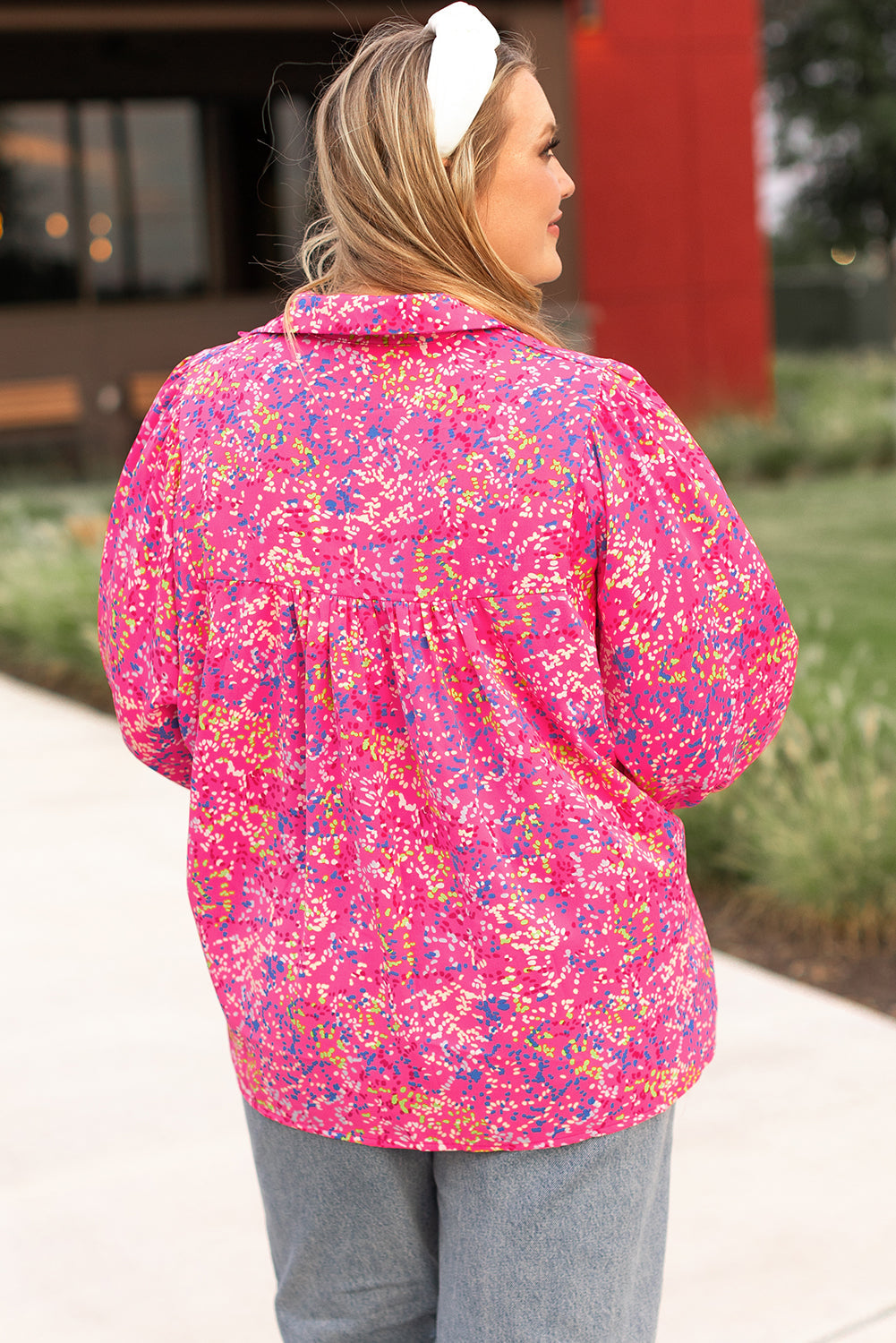 Purple Plus Size Floral Print Puff Sleeve V Neck Blouse BB Fashion Outlet