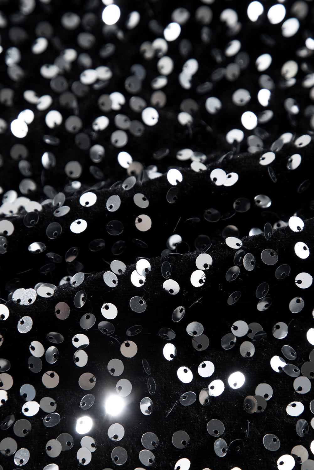 Black Sequinned Long Sleeve Crew Neck Cropped Blouse - eAura