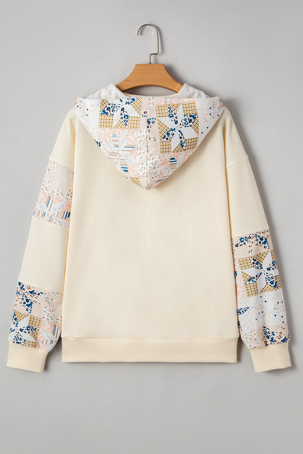 Western Geo Pattern Patchwork Hoodie with Kangaroo Pocket - Tops/Sweatshirts & Hoodies