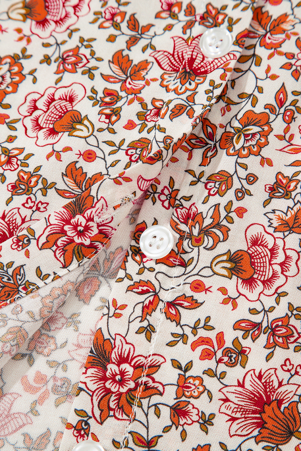 Red Floral Print Pleated Detail Notched Neck Puff Sleeve Blouse - eAura