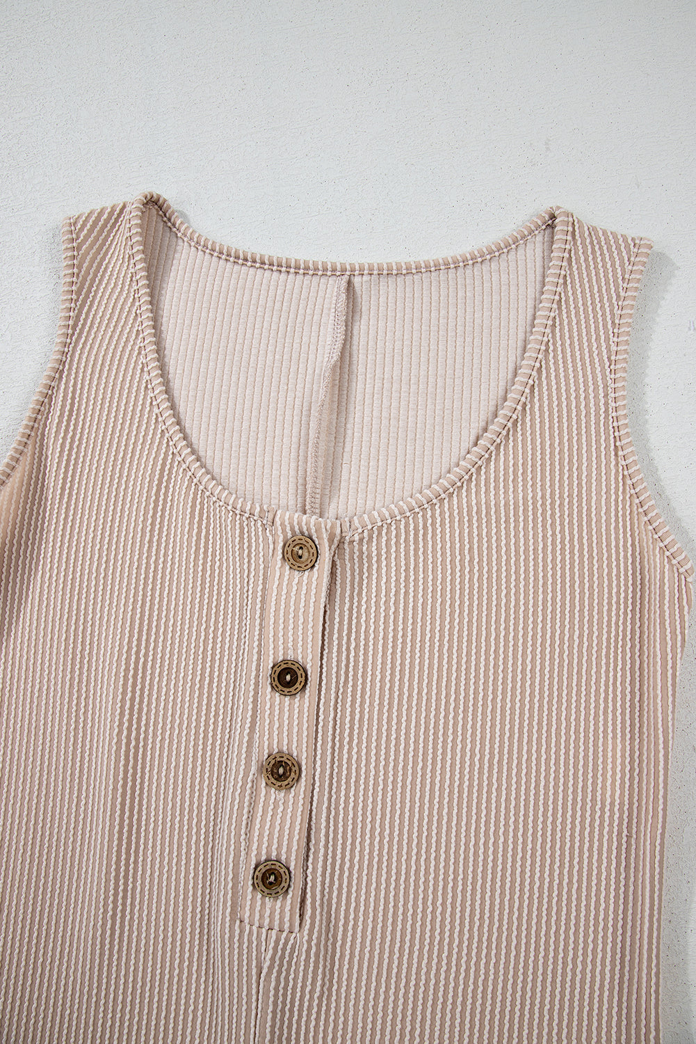 Parchment Ribbed Knit Side Pockets Buttoned Sleeveless Romper eAura