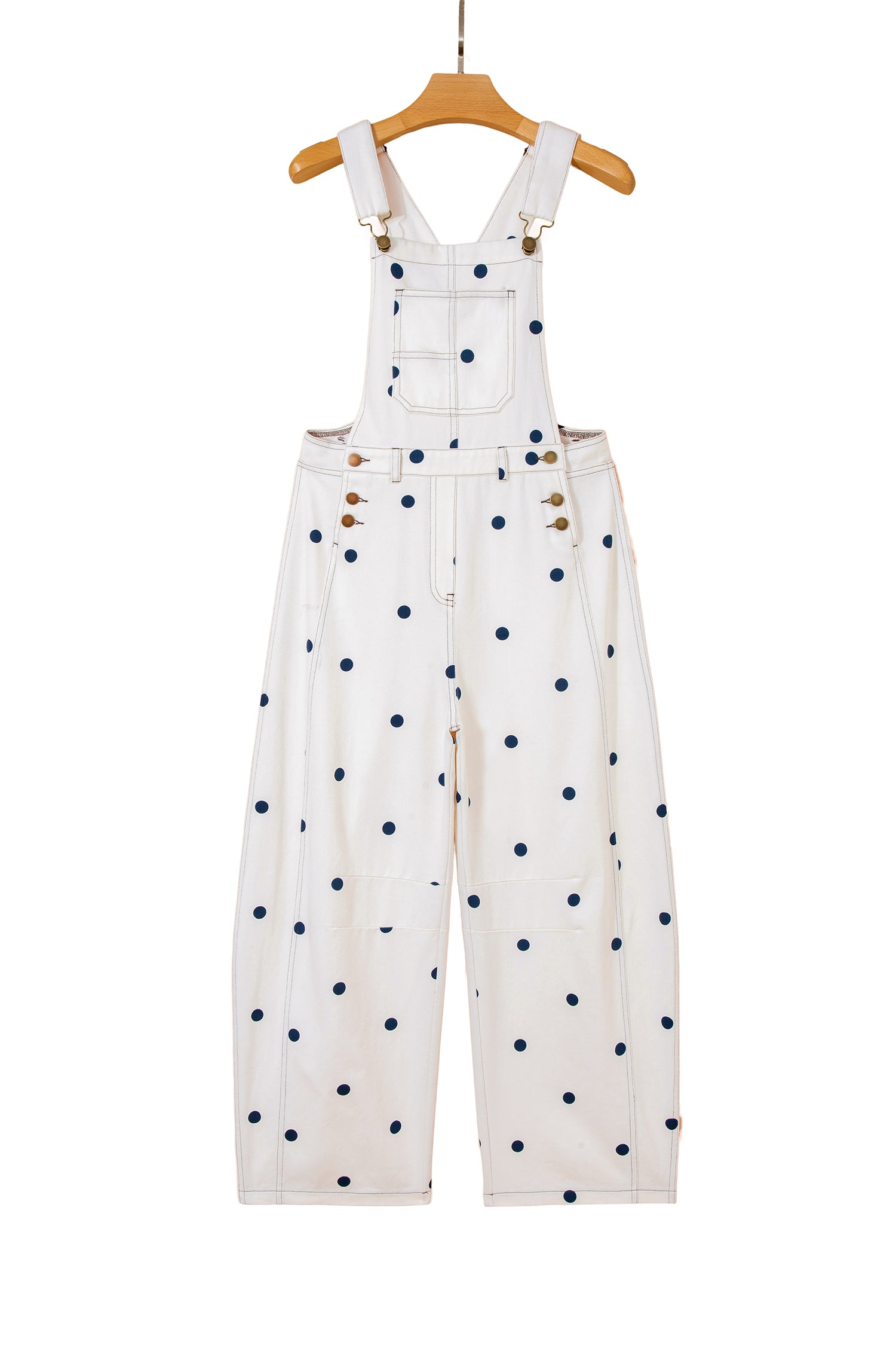 Polka Dot Print Bib Pocket Denim Barrel Overalls