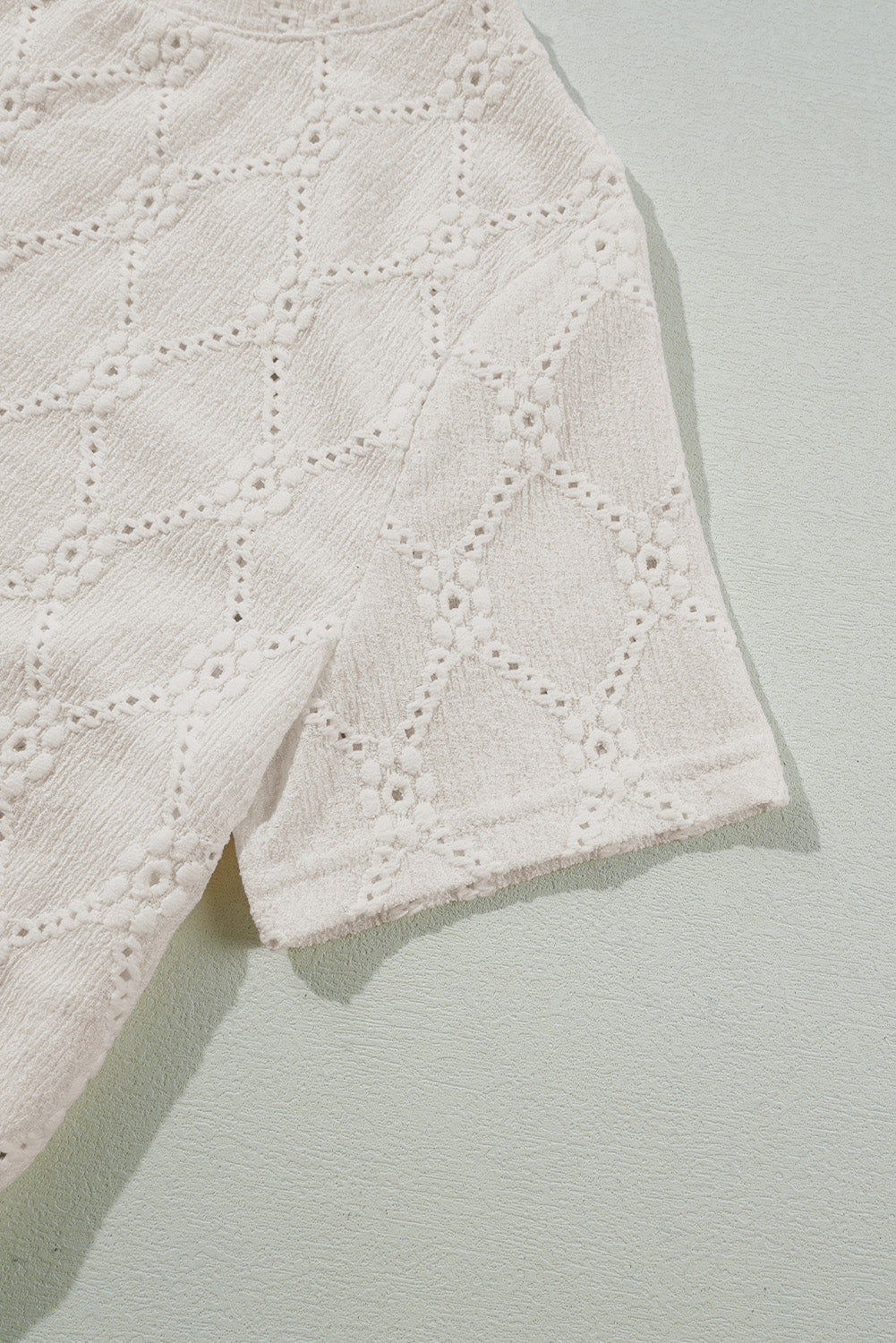 White Geometric Embroidered Slim Fit O Neck T Shirt eAura