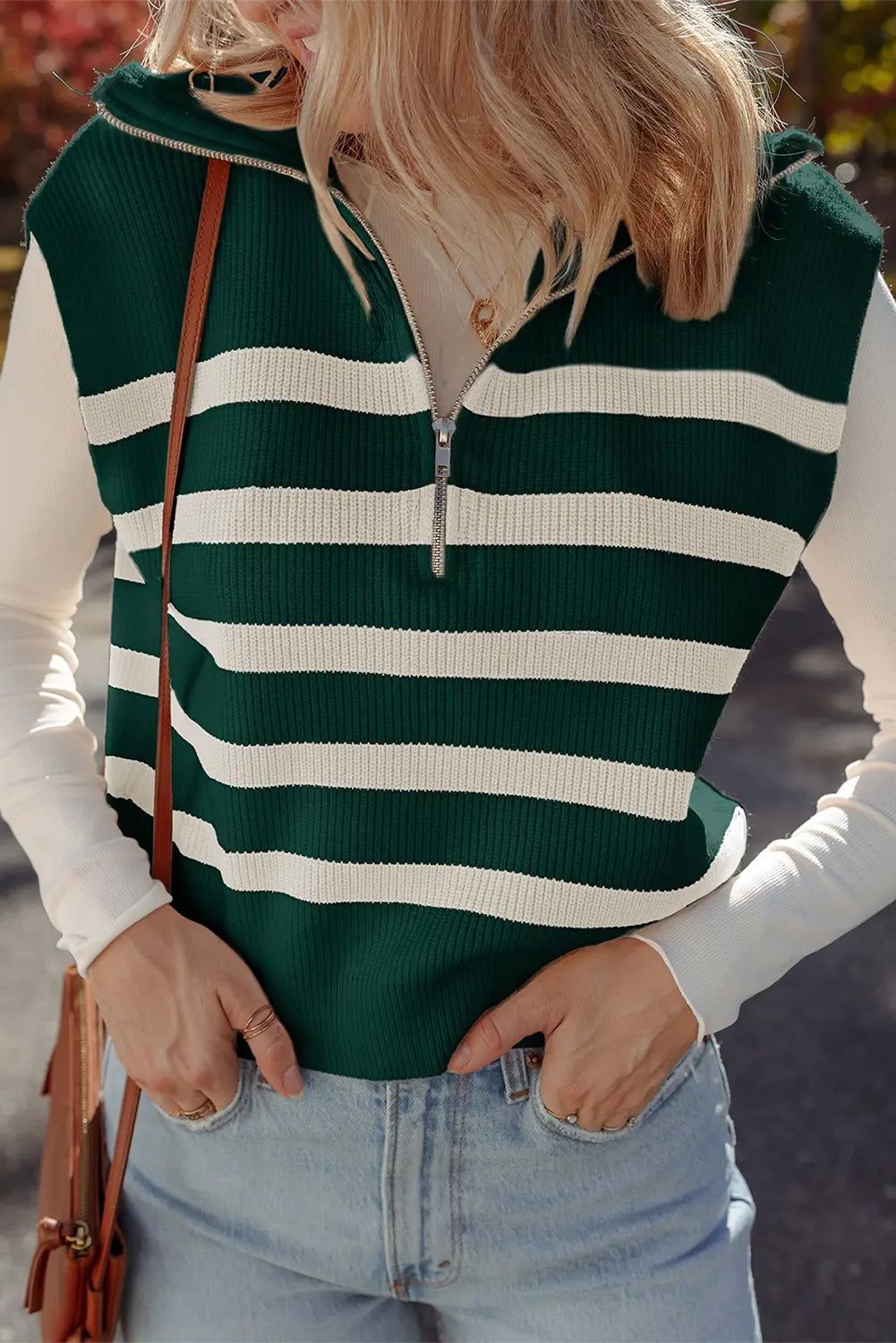 Ribbed Half Zip Collared Sweater Vest – Chicory Coffee