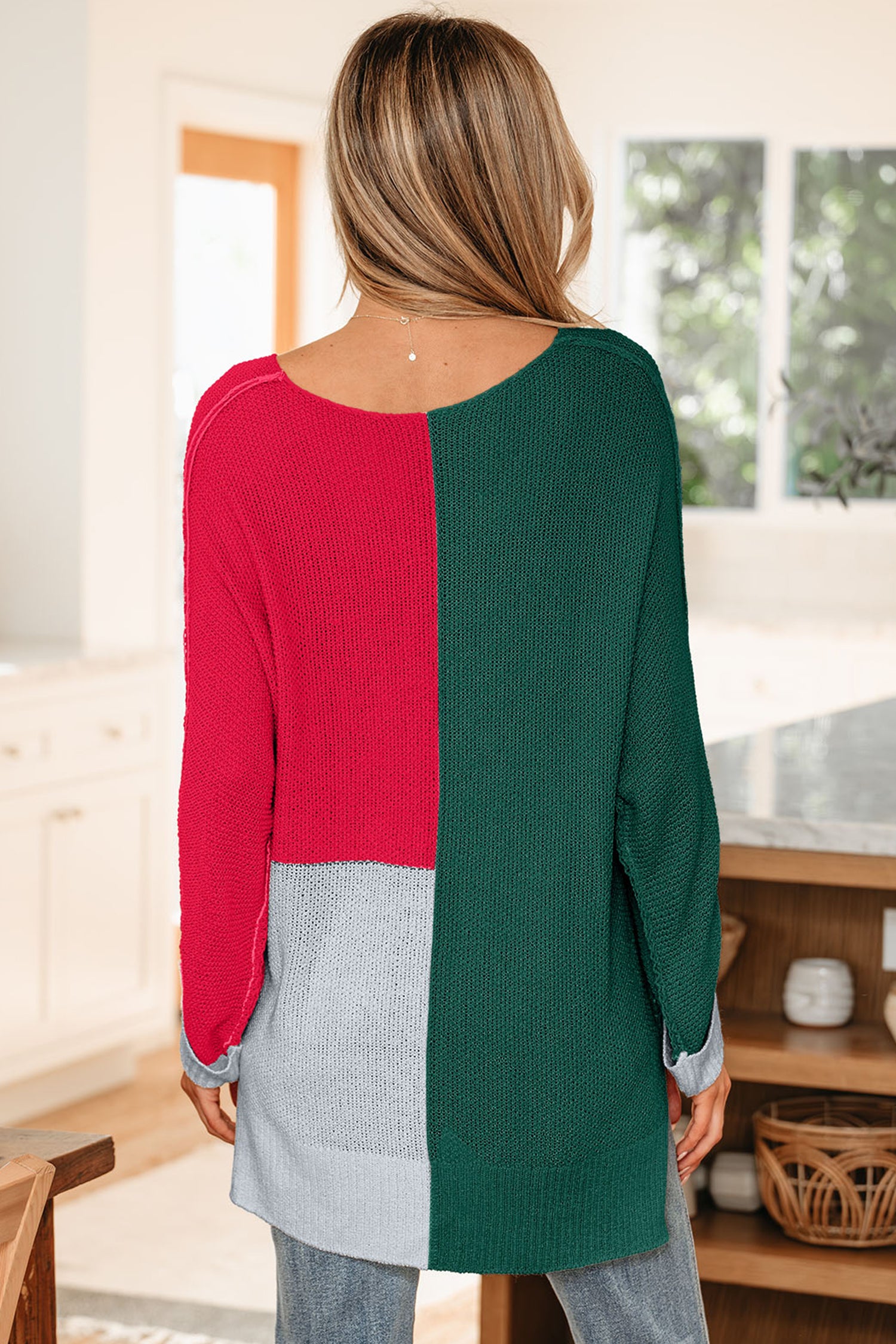 Colour Block Knit V-Neck Sweater - Sweaters & Cardigans/Sweaters