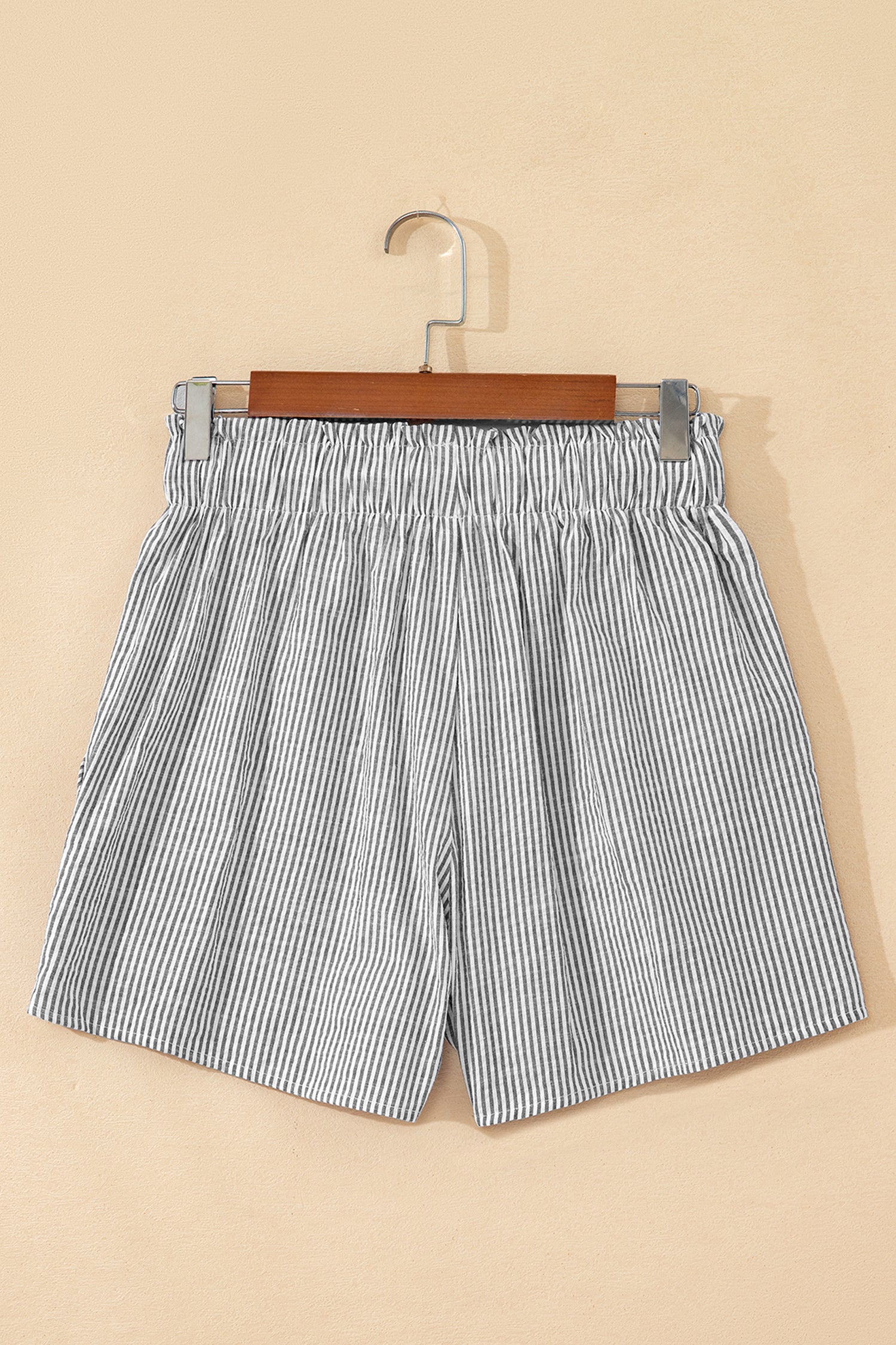 Grey Stripe Lace-Up Shorts with Pockets