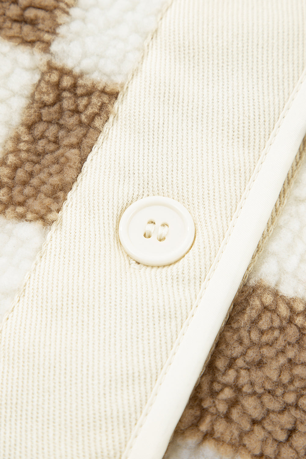 Brown Checkered Sherpa Buttoned Front Chunky Jacket eAura