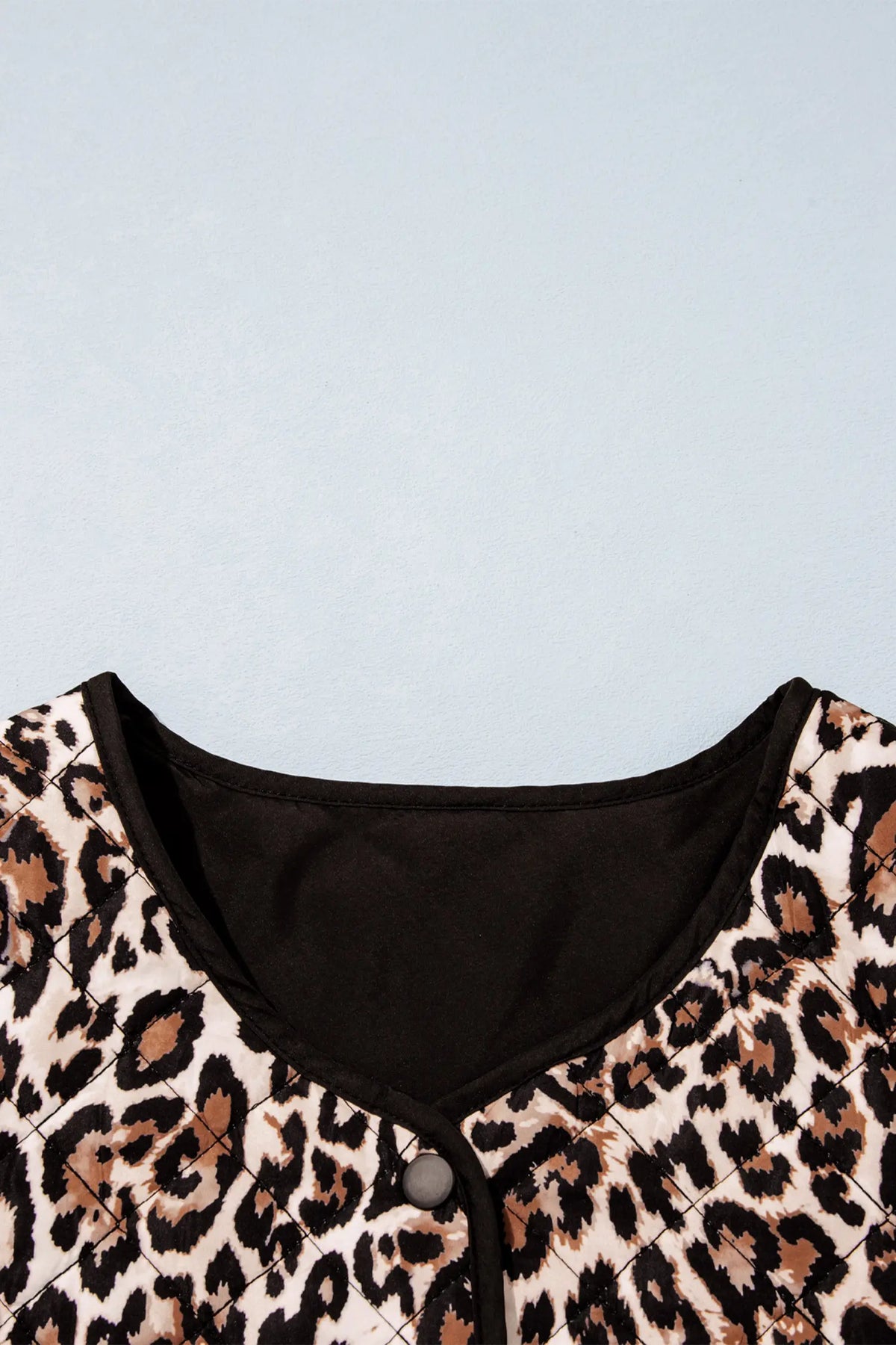 Leopard Print Quilted Button Front Patch Pockets Jacket – Brown