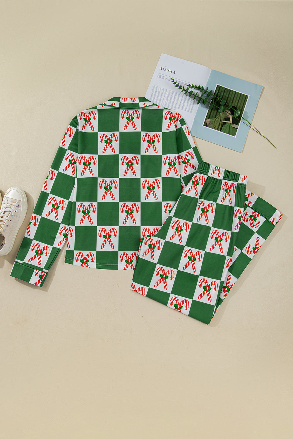 Green Holly Jolly Checkered Pattern Pyjama Set - eAura