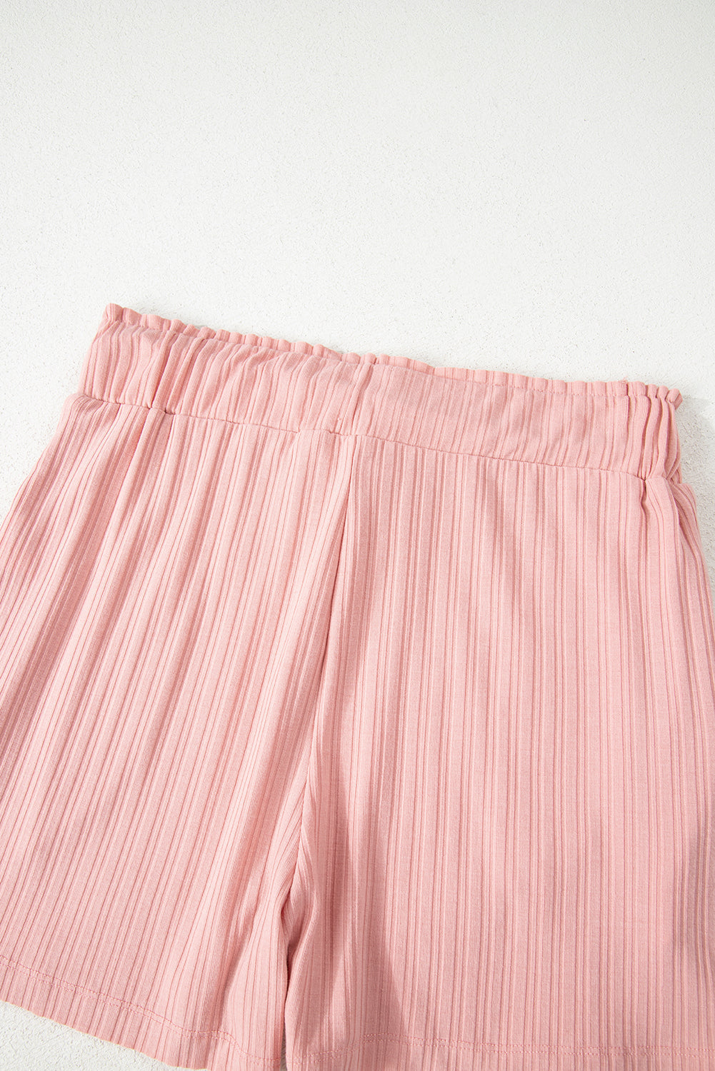 Pink Ribbed Button V Neck Tank Top and Shorts Co-ord Set eAura