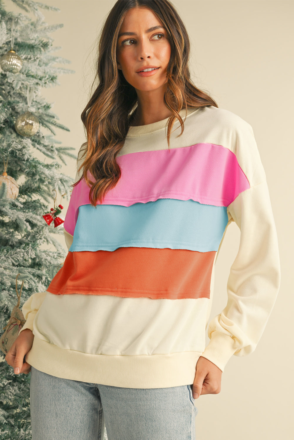 Colour-block Patchwork Drop Sleeve Sweatshirt