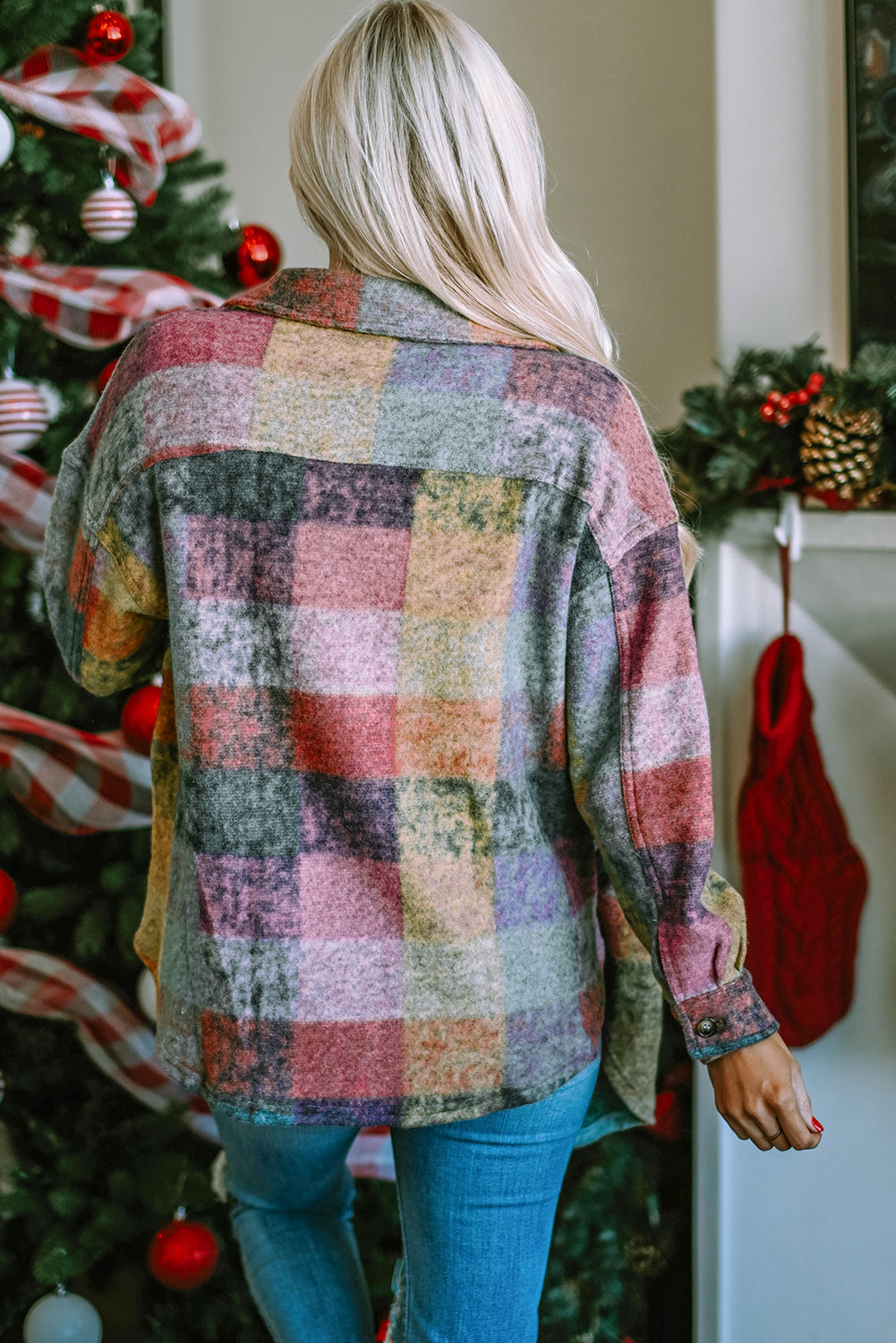 MultiColour Brushed Plaid Pocketed Oversize Shacket eAura