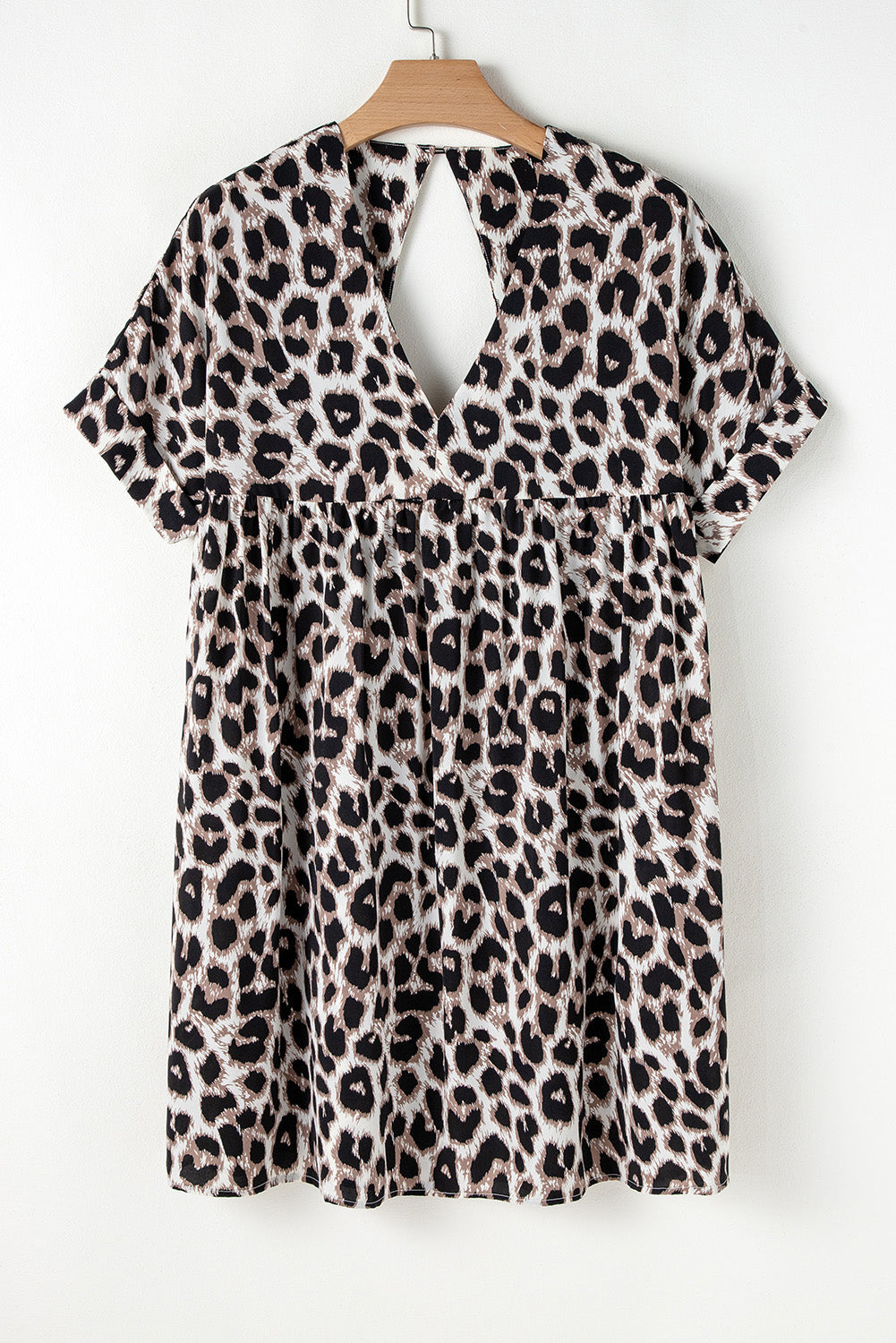 Khaki Cheetah Print Backless V Neck Loose Fit Mini Dress eAura