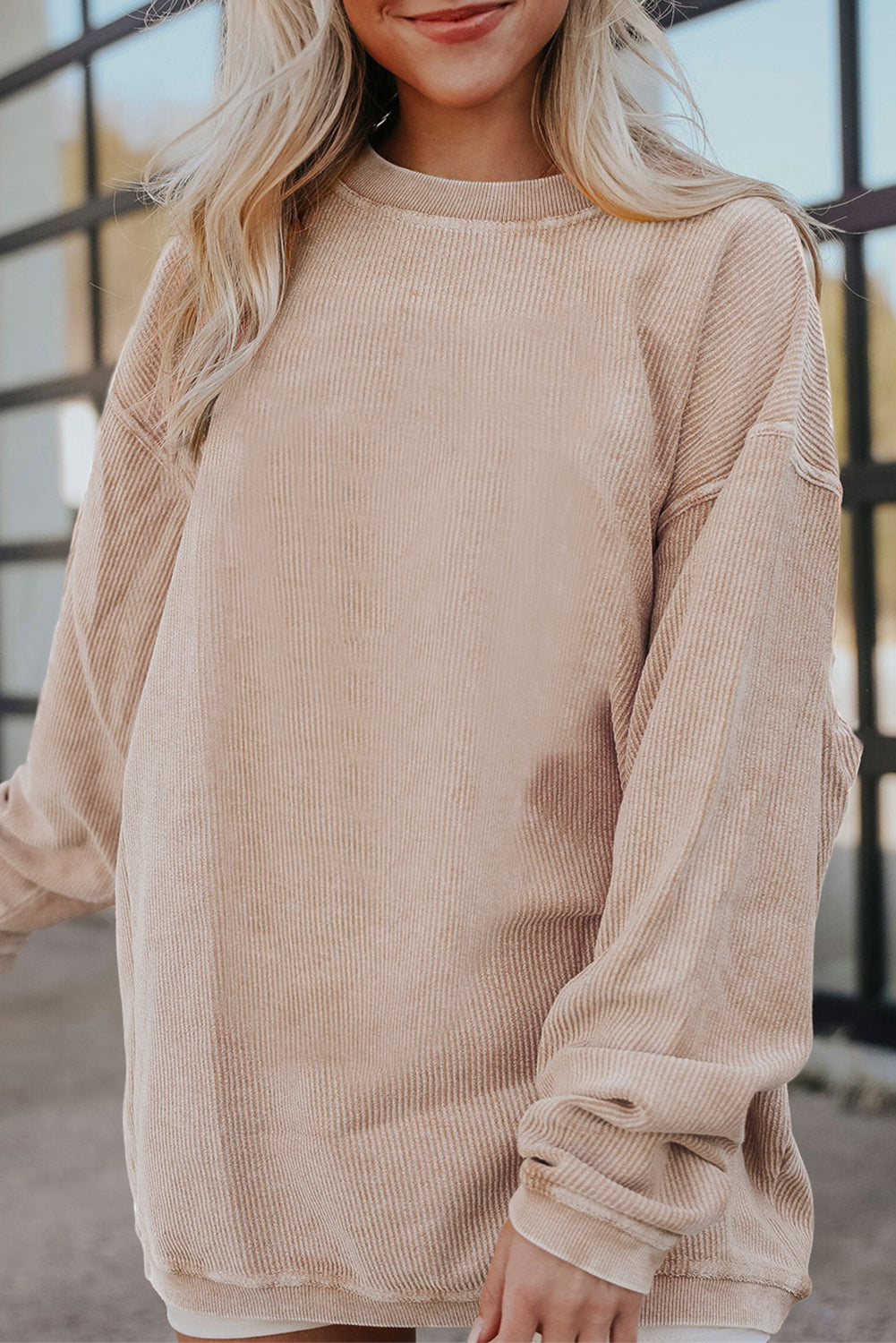 White Ribbed Corduroy Oversized Sweatshirt eAura