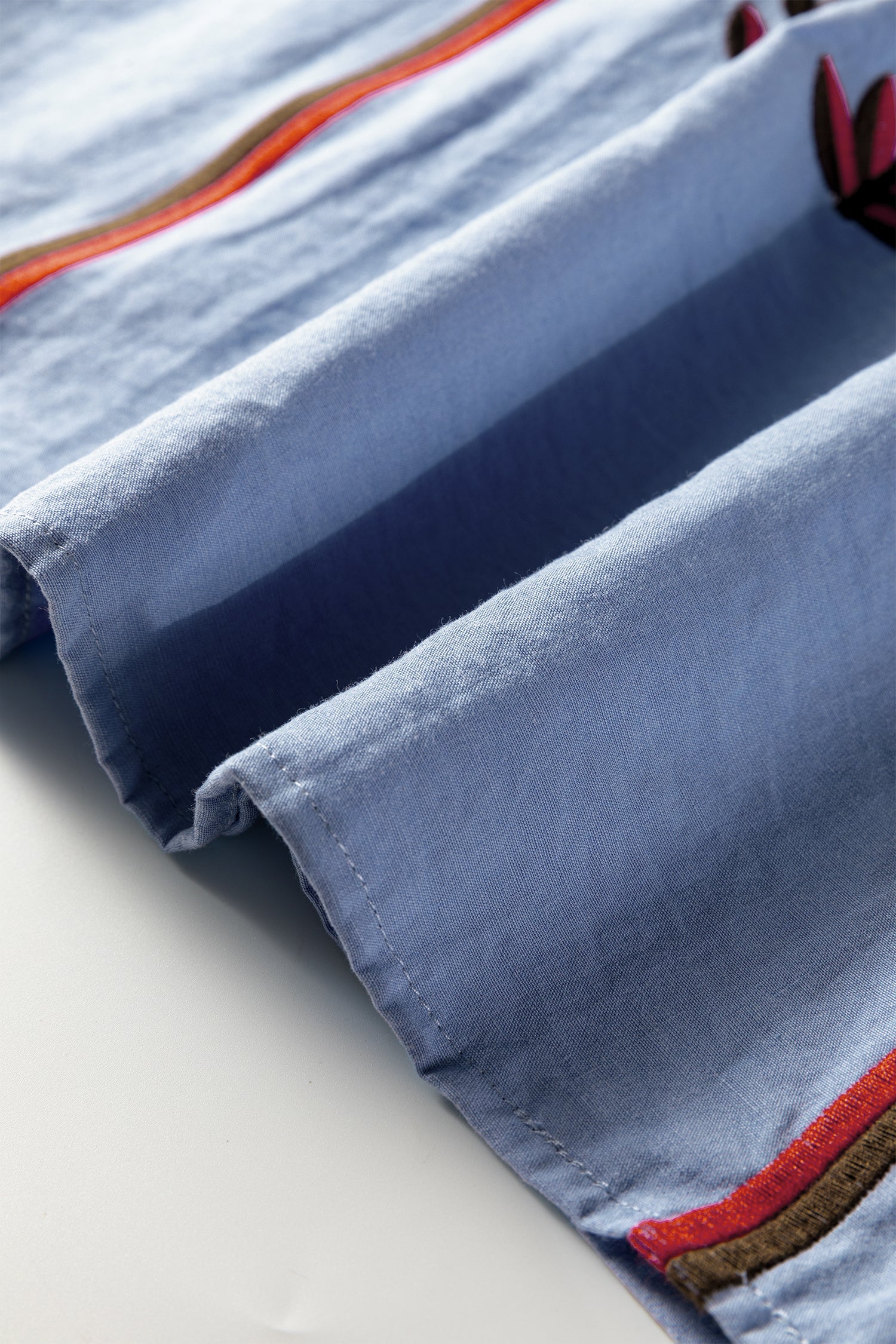 Floral Embroidered Split Neck Tassel Tie Puff Sleeve Blouse - eAura