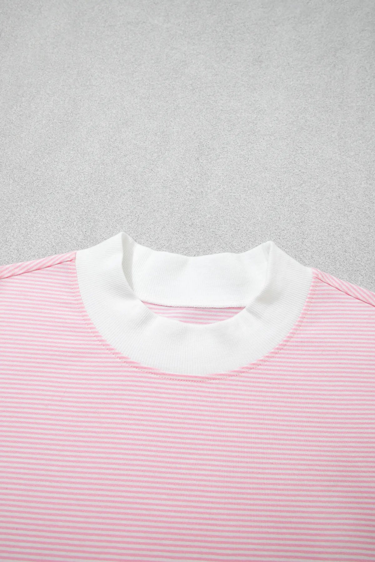 Colour Block Trim Mock Neck Pullover Drawstring Pants Casual Outfit – Pink Stripe