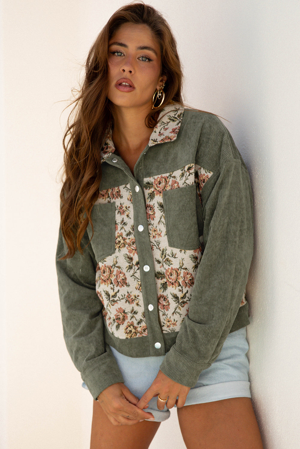 Ribbed Retro Floral Patchwork Shirt Style Jacket Dear-Lover Dropshipping