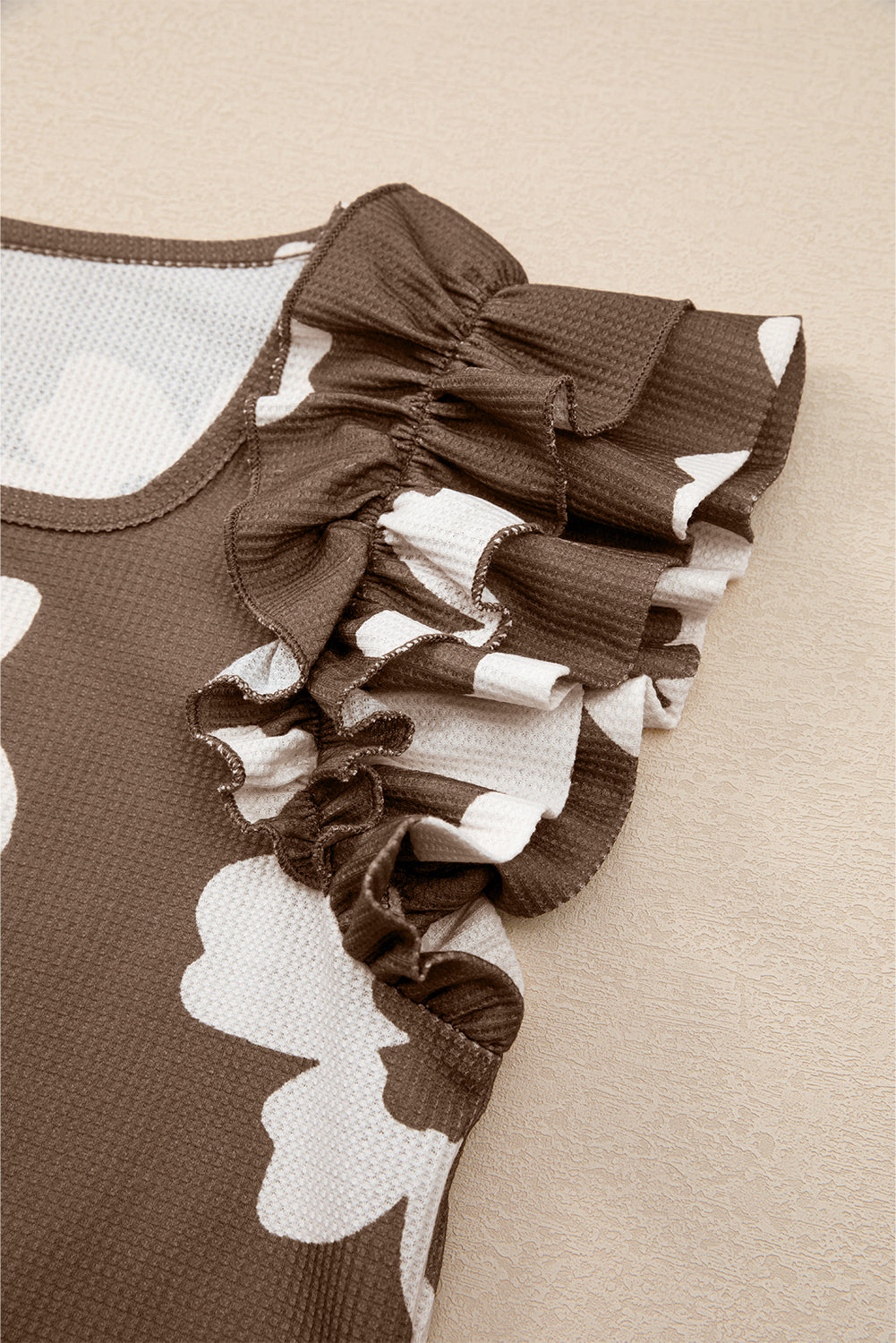 Floral Textured Ruffled Short Sleeve Square Neck Blouse eAura