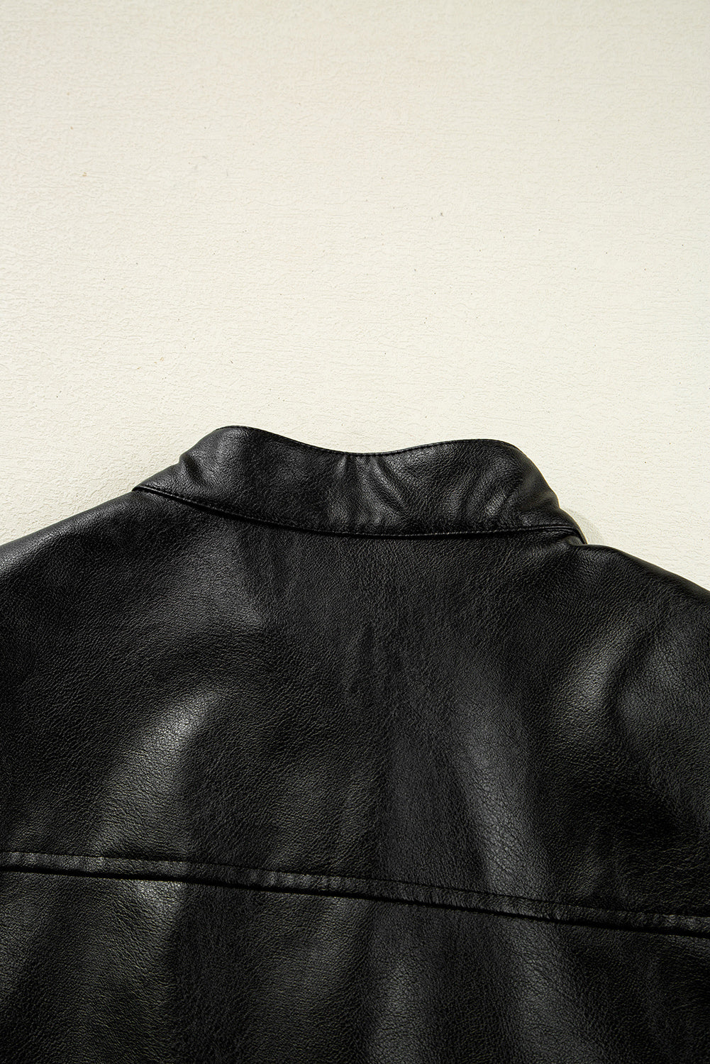 Black Faux Leather Buttoned Front Boxy Jacket eAura