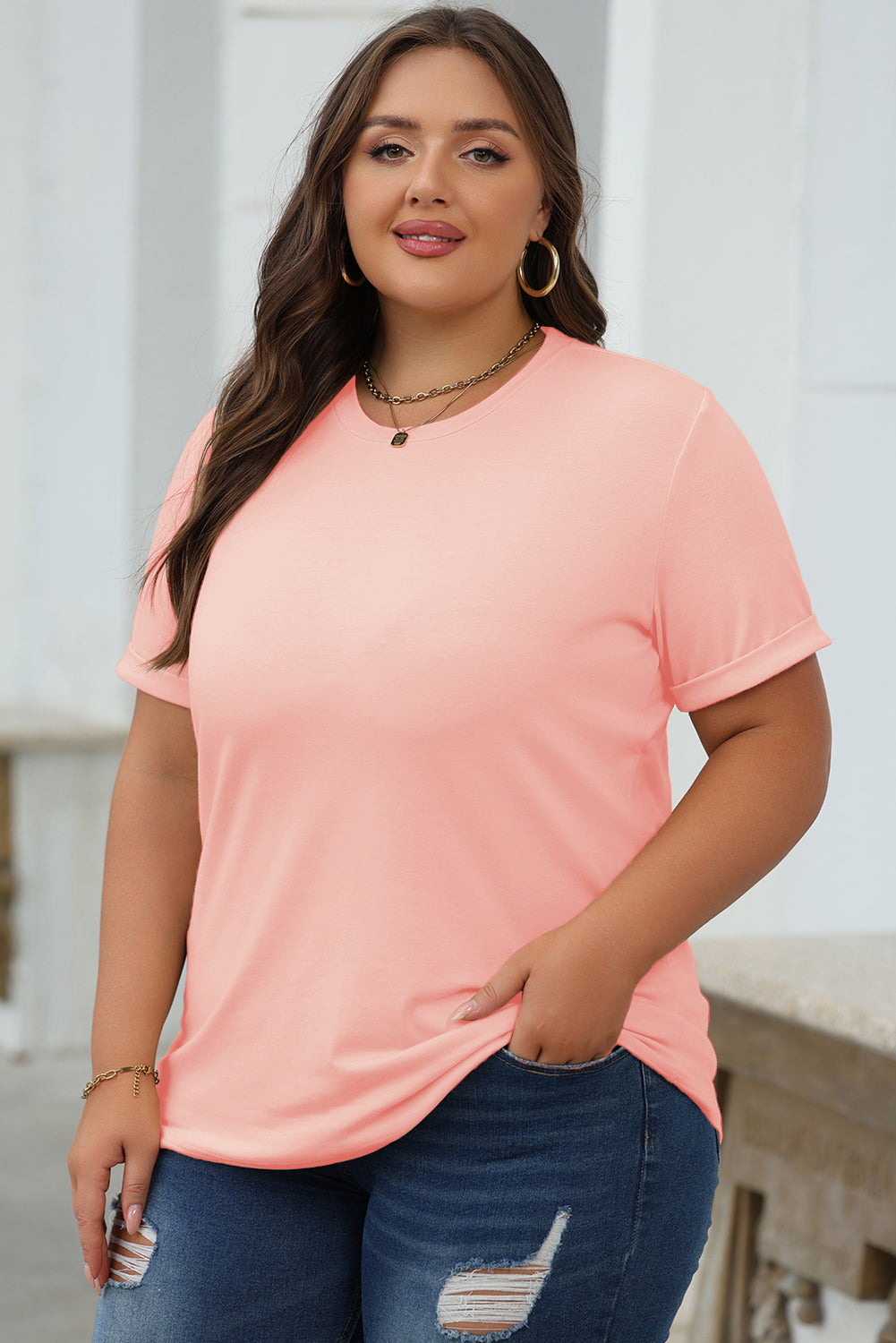Casual Plain Crew Neck Tee T-Shirt