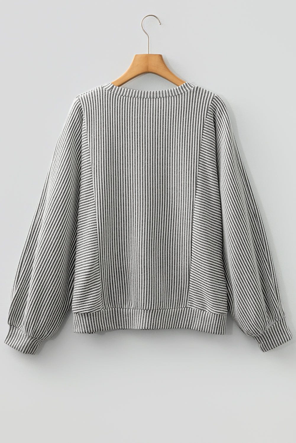 Grey Ribbed Round Neck Long Lantern Sleeve Top - eAura
