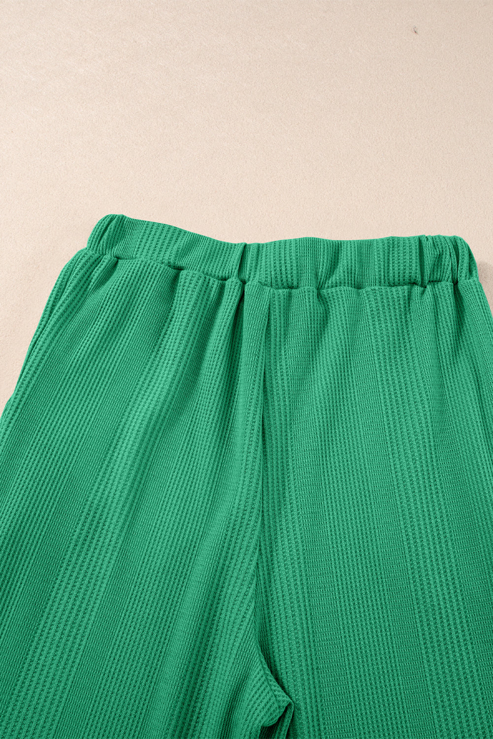 Green Solid Colour Ribbed Ruffle Tank Top and Trousers Set eAura