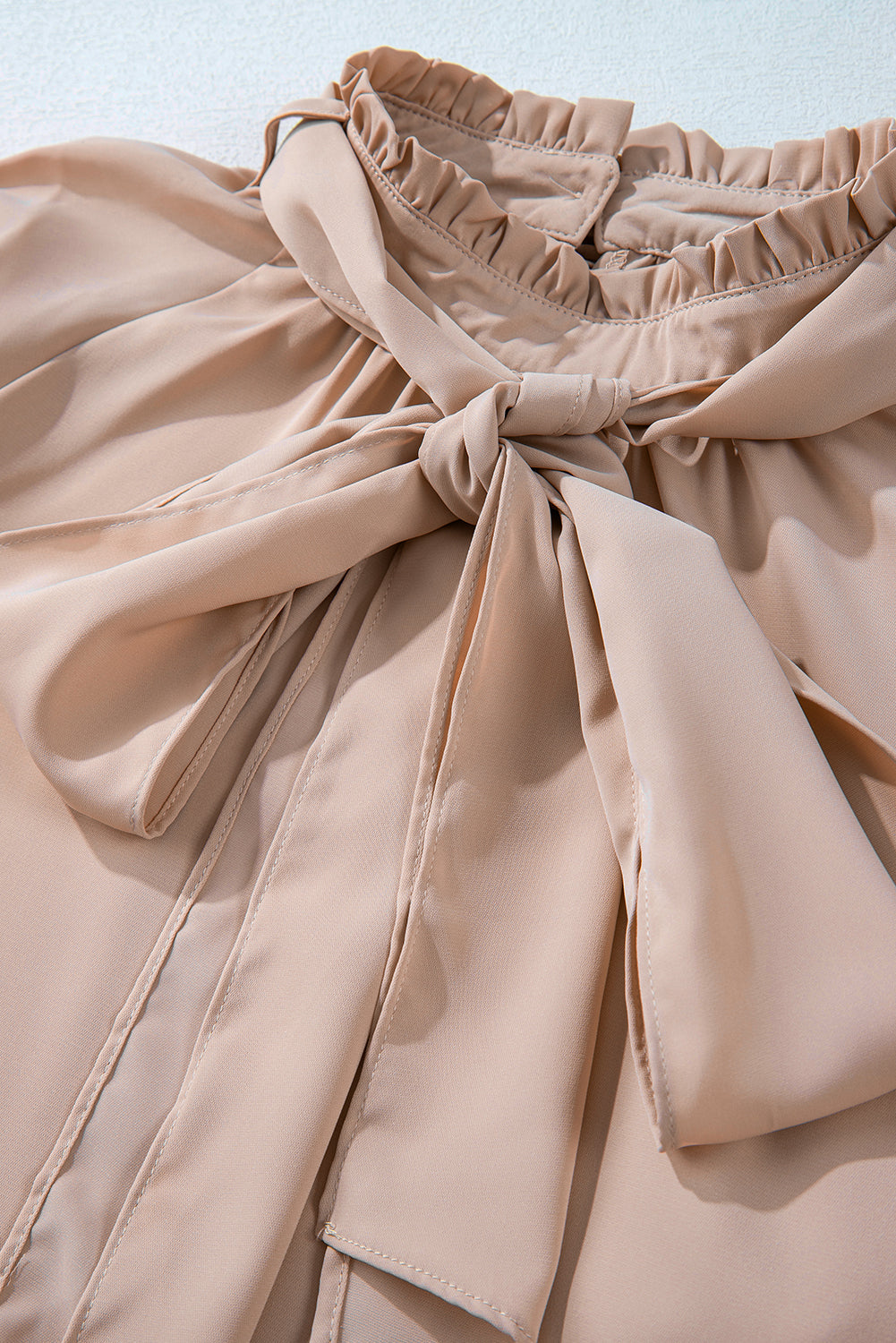 Khaki Frilled Knotted Mock Neck Bishop Sleeve Blouse Dear-Lover Dropshipping