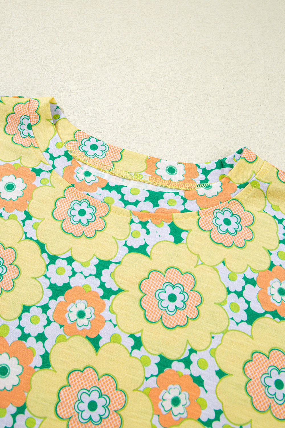 Yellow Summer Flower Printed Drop Shoulder Loose T Shirt eAura