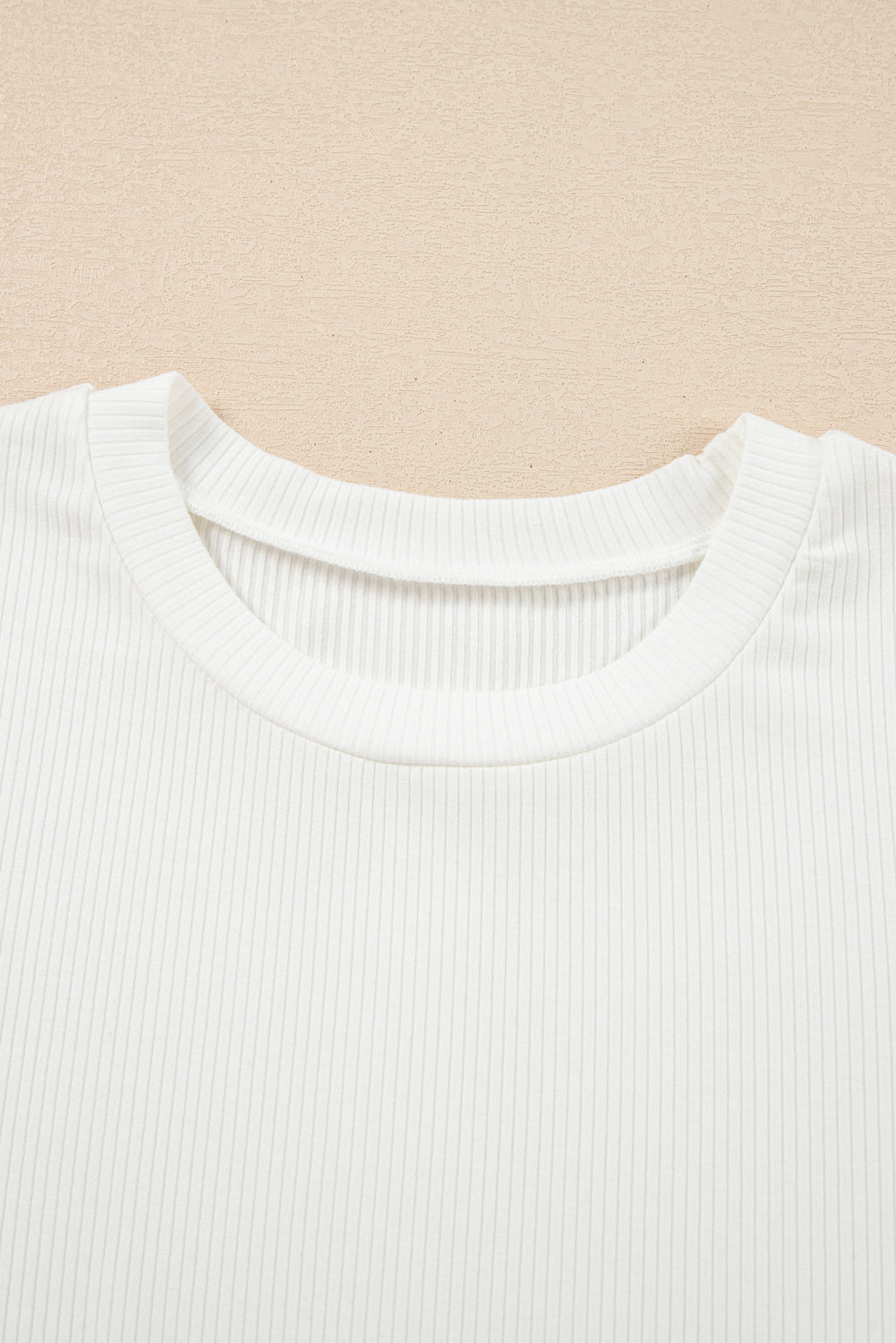 White Eyelet Pattern Short Sleeve Patchwork Ribbed Top eAura