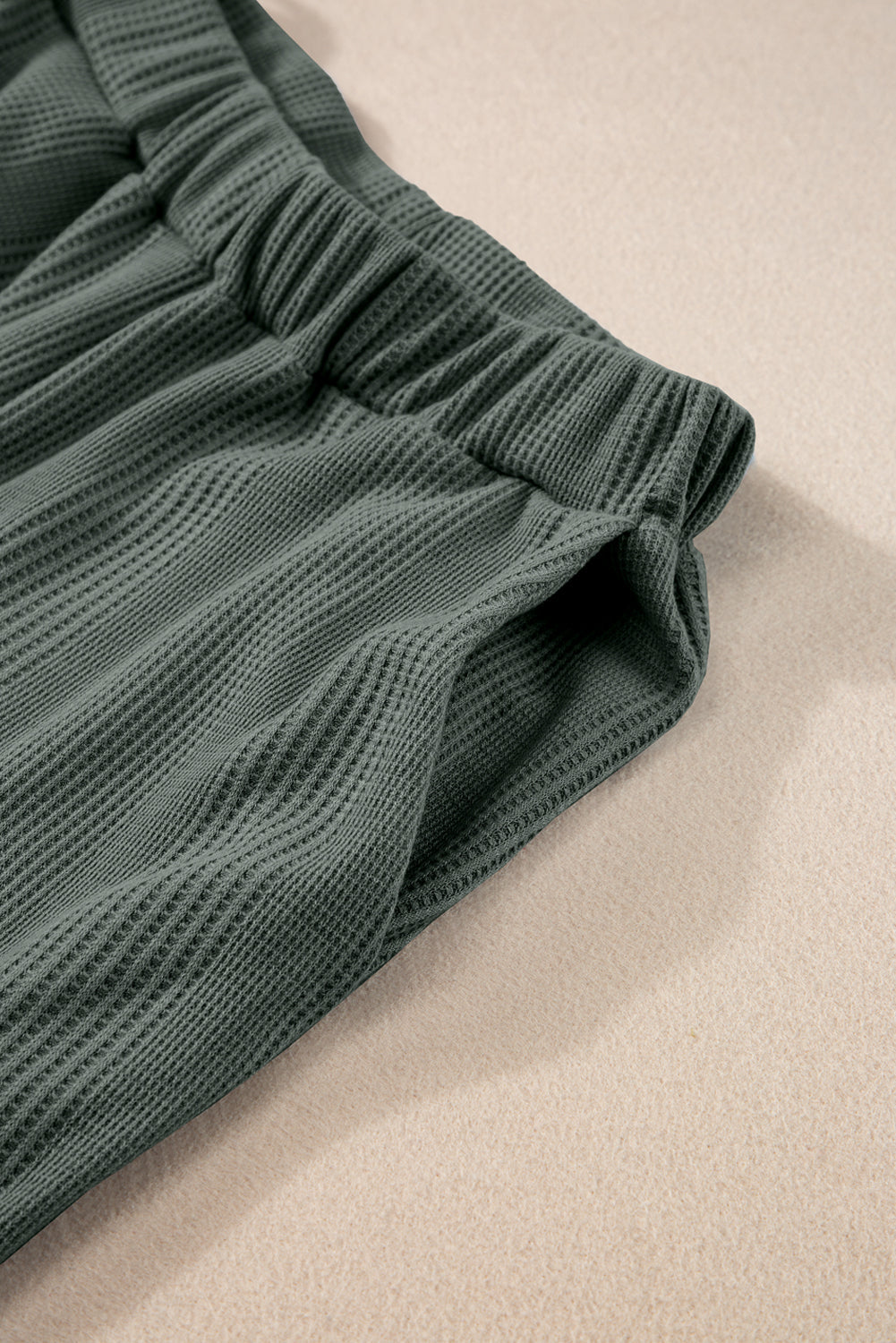 Duffel Green Solid Colour Ribbed Ruffle Tank Top and Trousers Set eAura