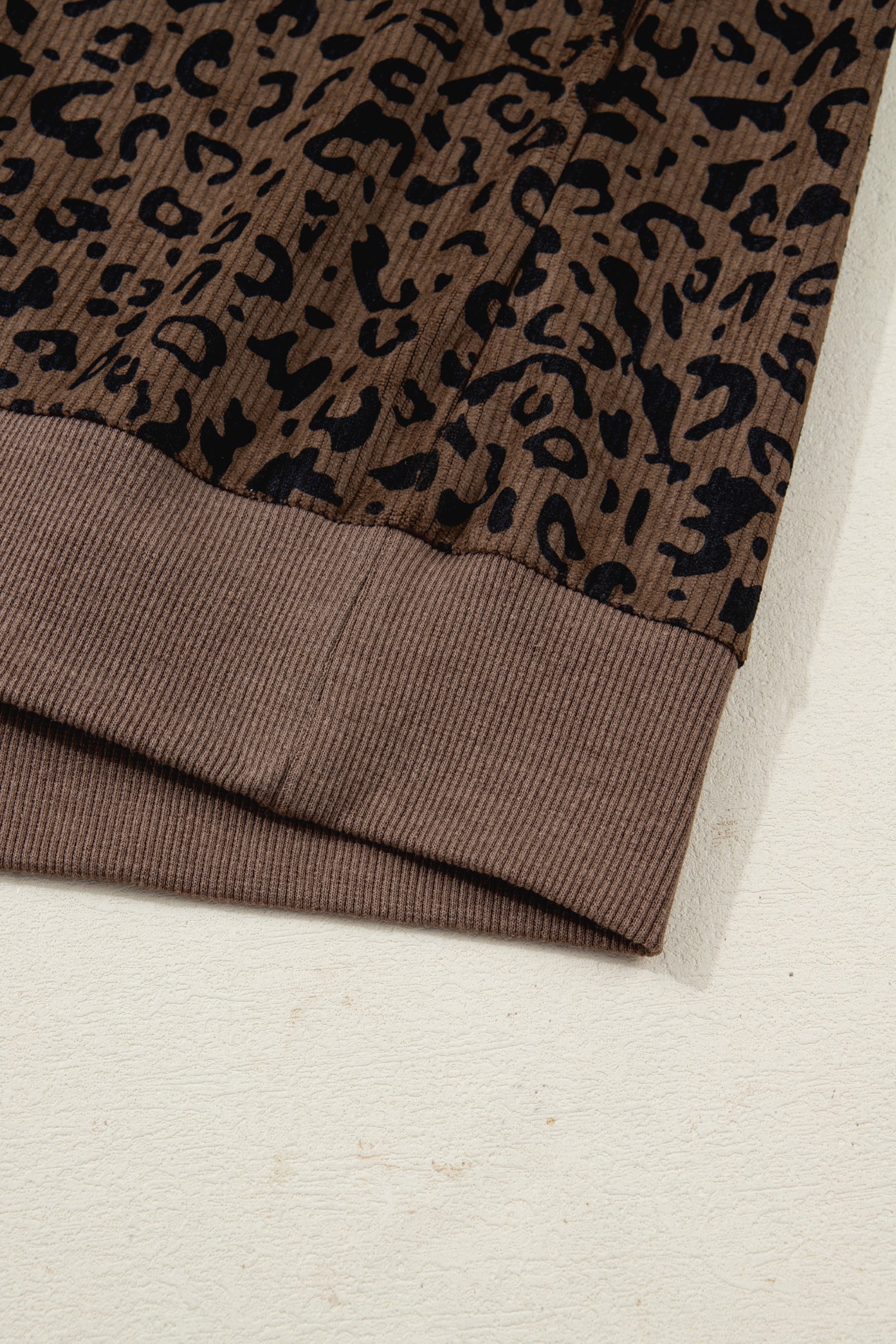 Leopard Print Quarter Zip Soft Corduroy Sweatshirt - Tops/Sweatshirts & Hoodies