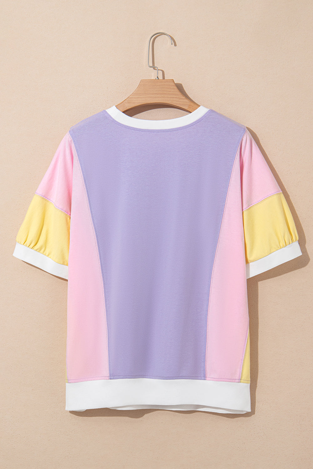 Purple Colour Block Patchwork Half Sleeve Oversized T Shirt eAura