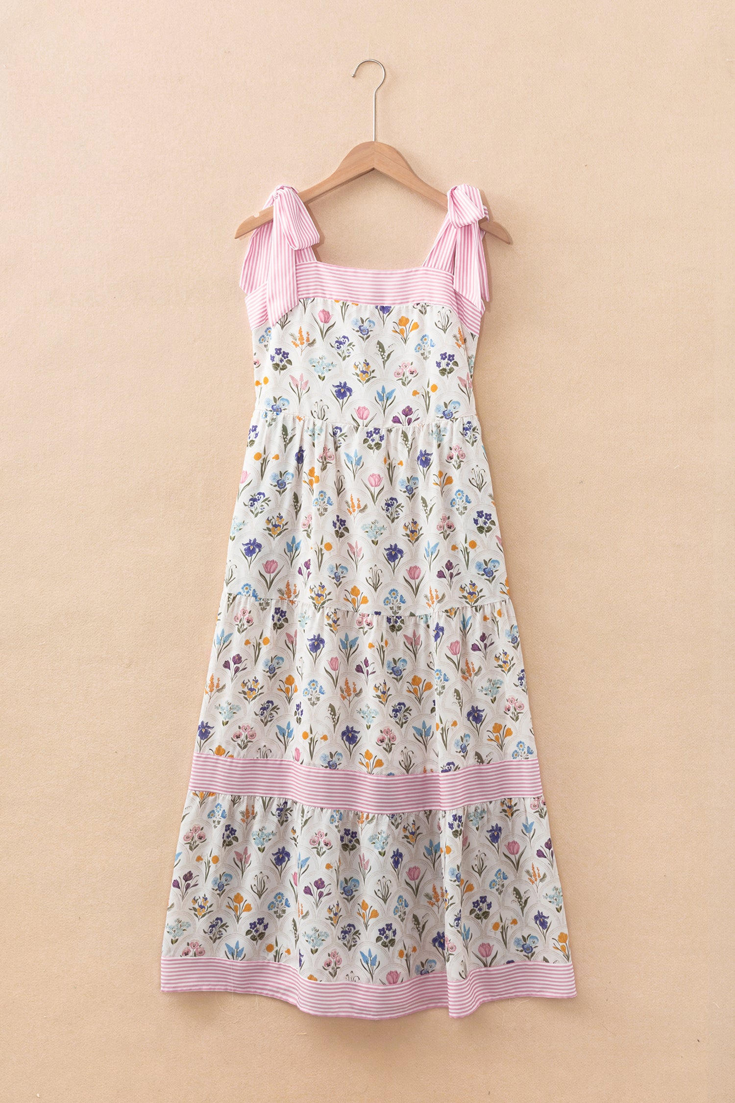 Floral Print Striped Detail Knot Straps Maxi Dress – Multicolour