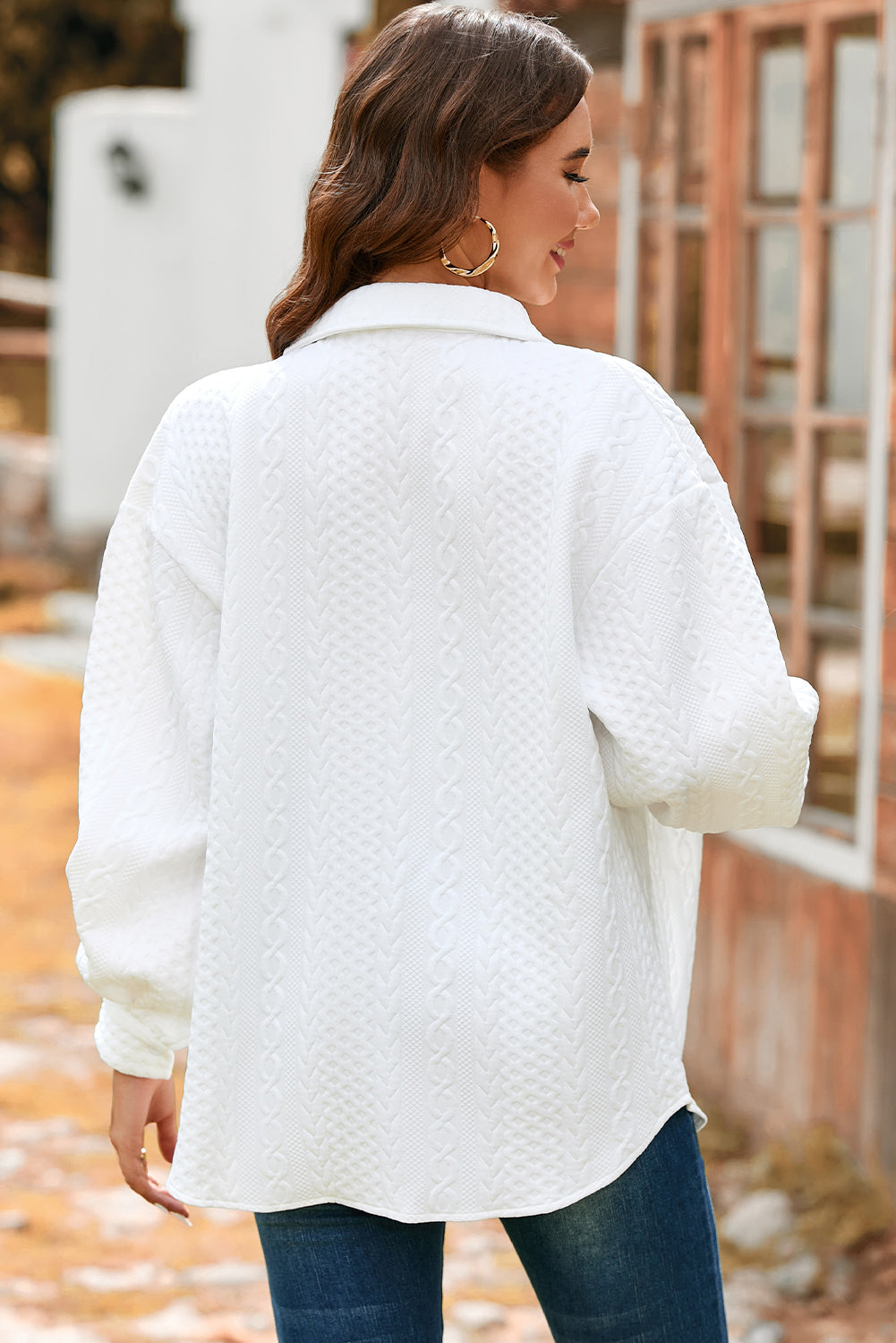 Textured Puff Sleeve Loose Shacket Dear-Lover Dropshipping