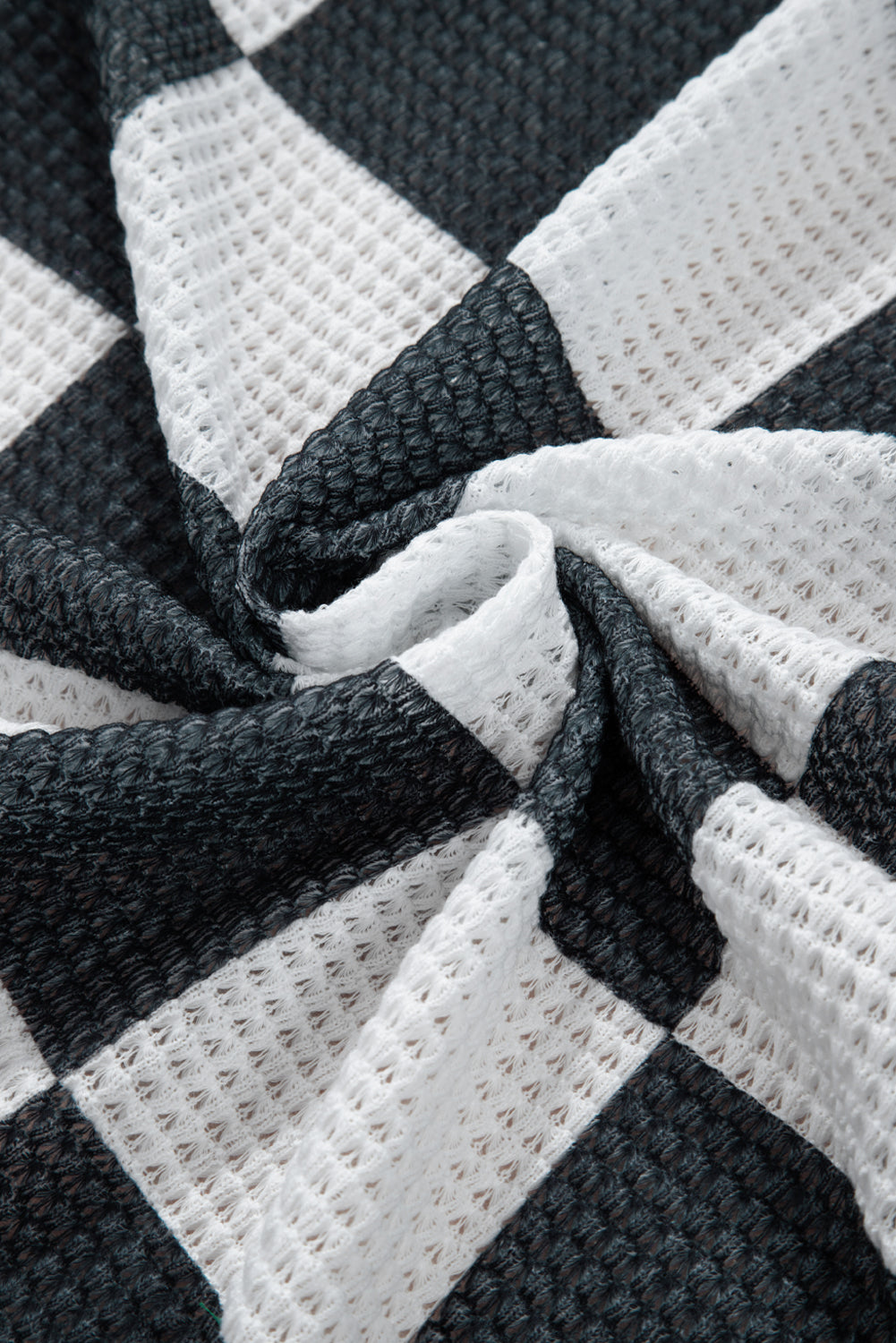 Black Checkered Waffle Knit Thumbhole Open Front Cardigan eAura