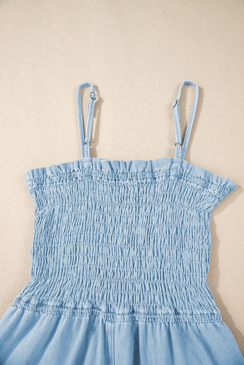 Beau Blue Spaghetti Strap Smocked Denim Romper - eAura