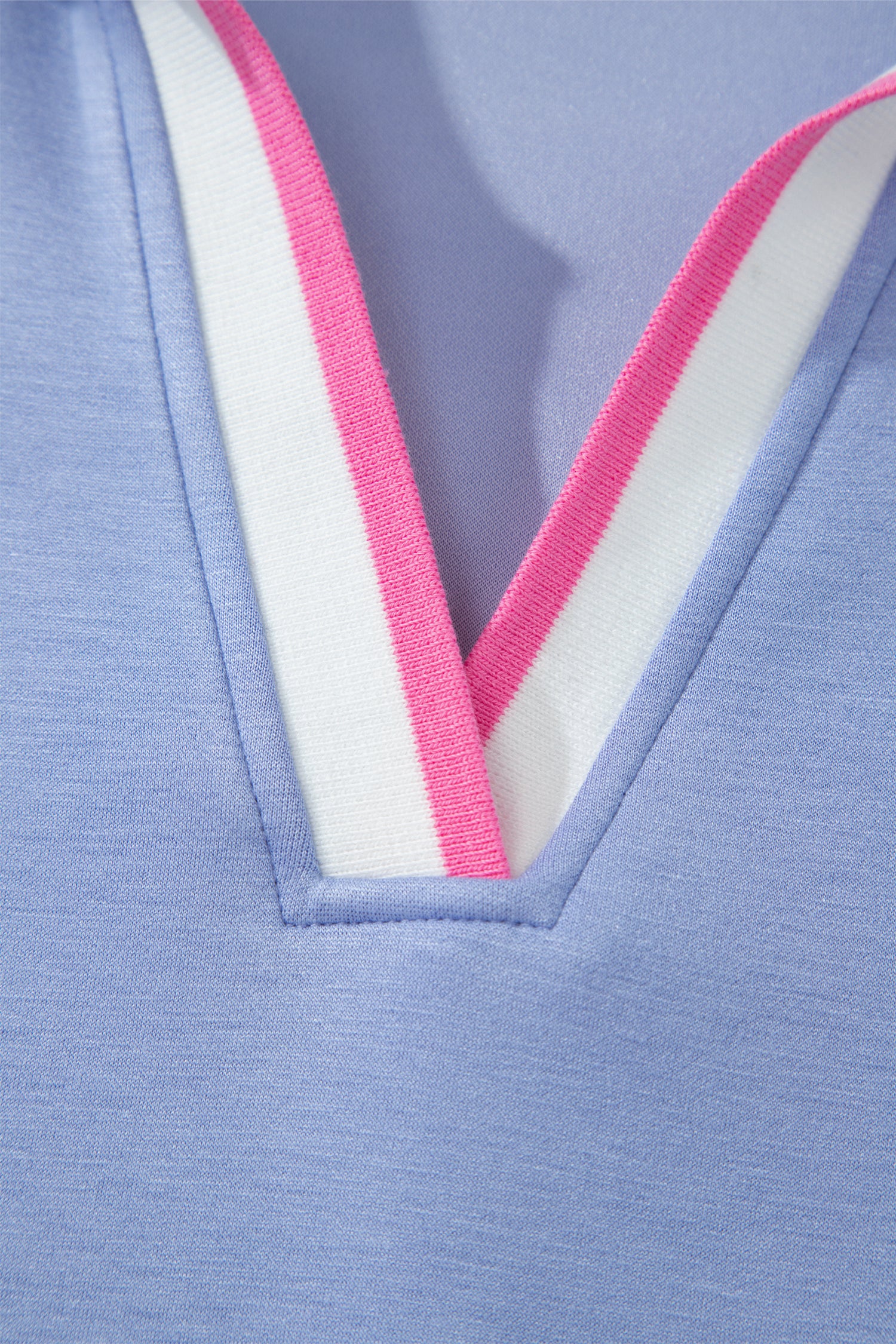 Sky Blue Preppy Striped Trim V Neck Polo Tee Drawstring Skort Set – Light Blue