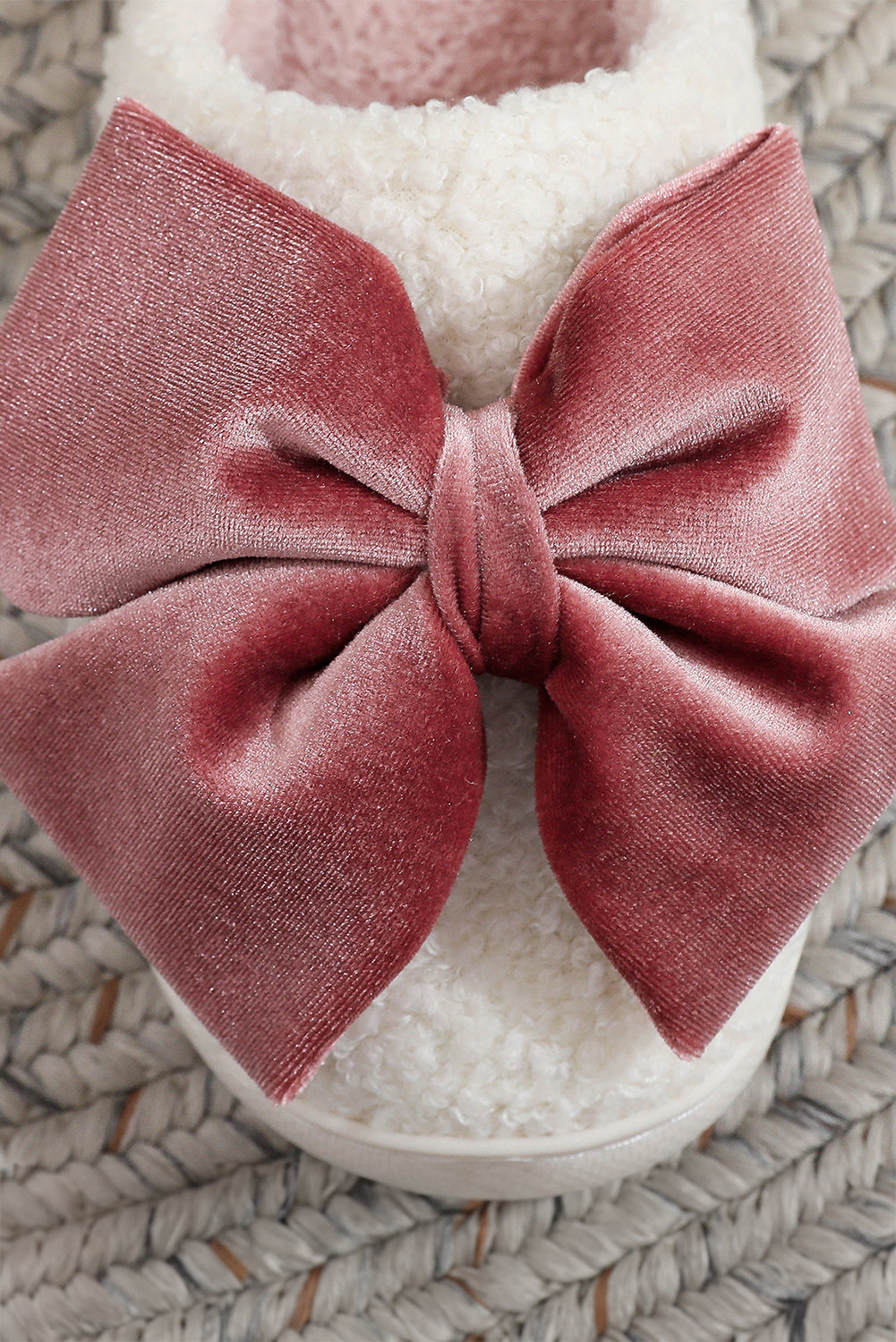 Ribbon Bow Decor Contrast Liner Plush Slippers - eAura