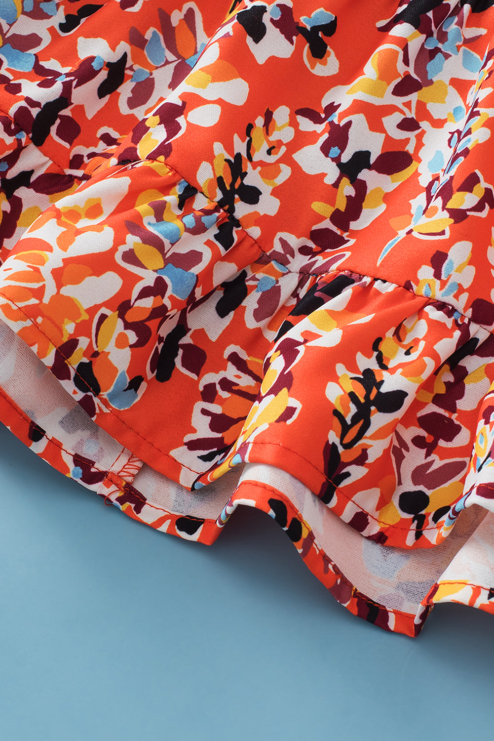 Orange Floral Printed Ruffle Sleeve Curvy Babydoll Blouse BB Fashion Outlet