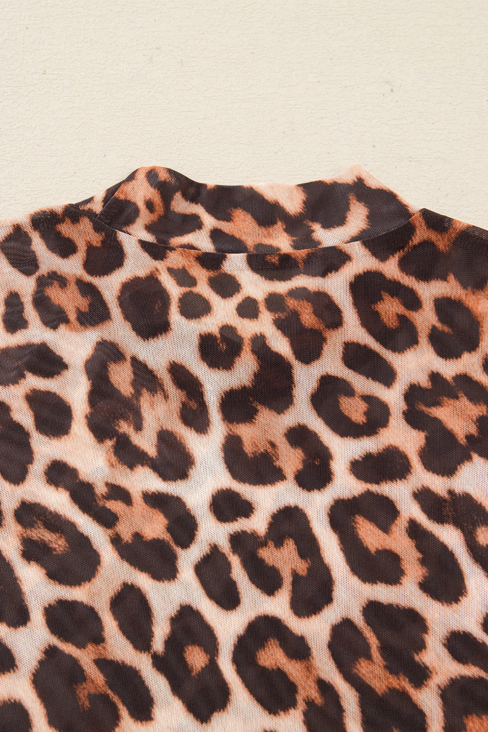 Leopard Mock Neck Long Sleeve Mesh Top - eAura