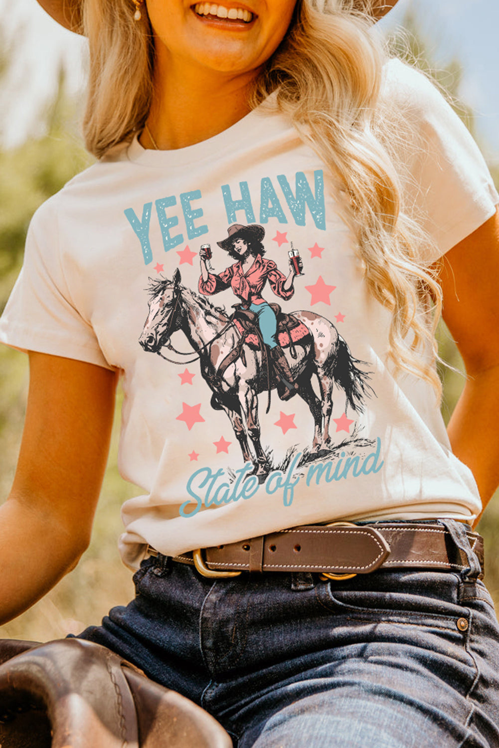 White YEE HAW State of mind Cowgirl Graphic Western Fashion Tee Dear-Lover Dropshipping