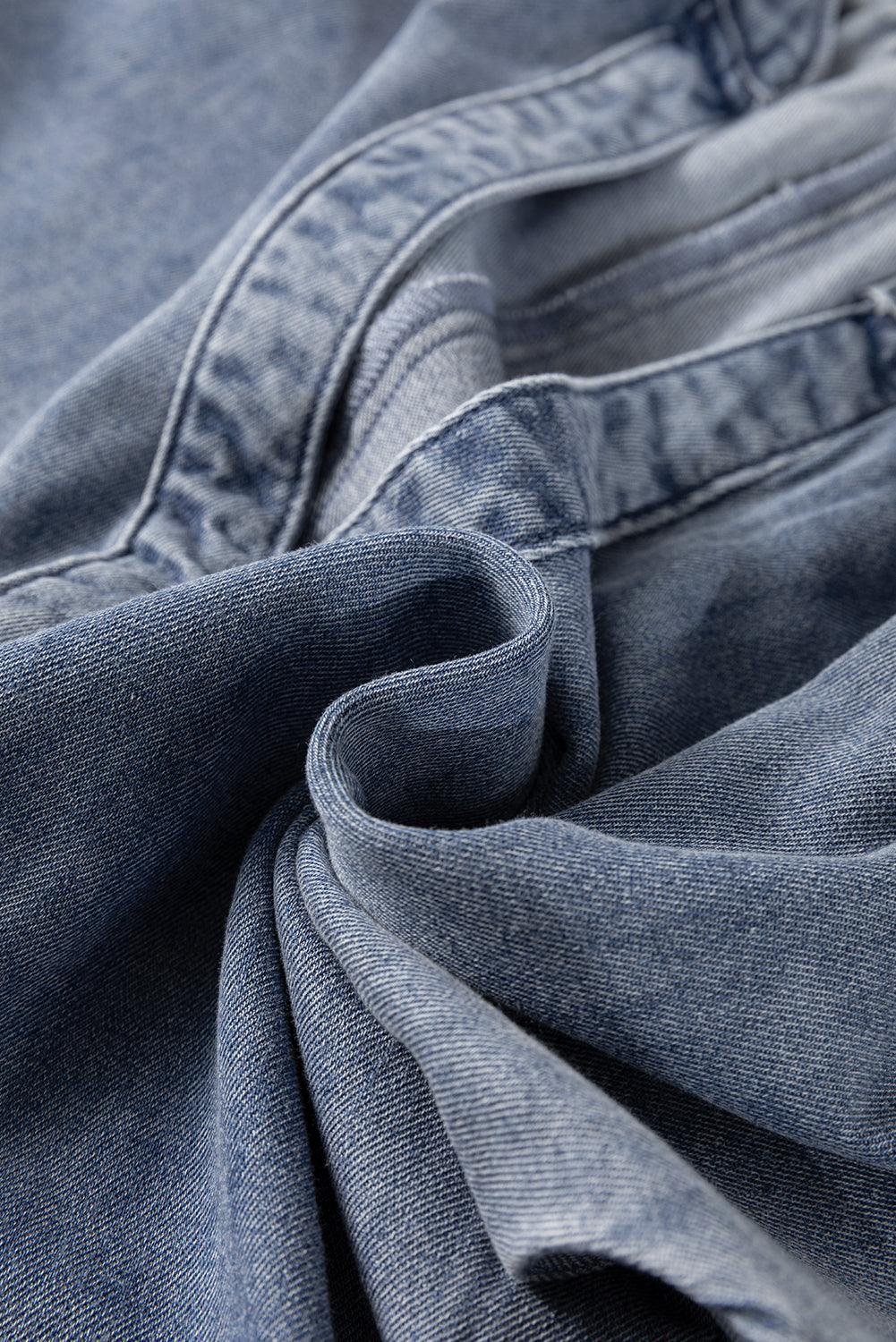 Dusk Blue V Neck Ruffled Short Puff Sleeve Denim Top - eAura