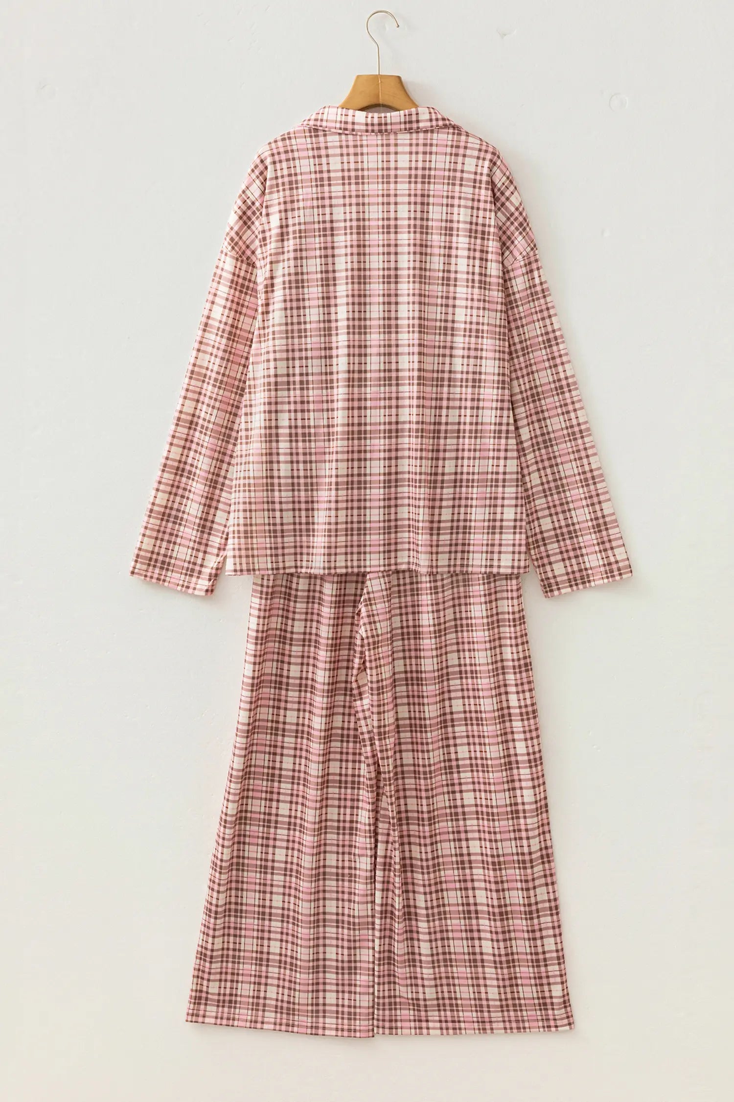 Plaid Patch Pockets Long Sleeve Pyjamas Lounge Set – Pink