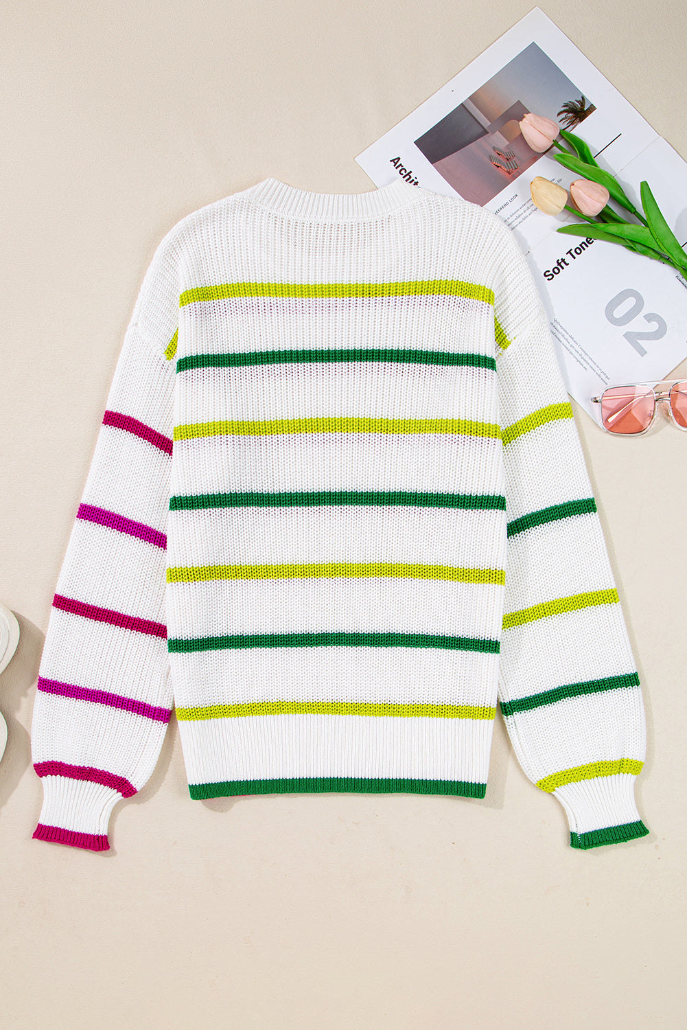 Stripe Drop Shoulder Crew Neck Sweater Contrast Colour eAura