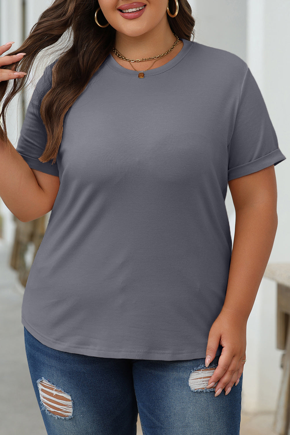 Casual Plain Crew Neck Tee T-Shirt