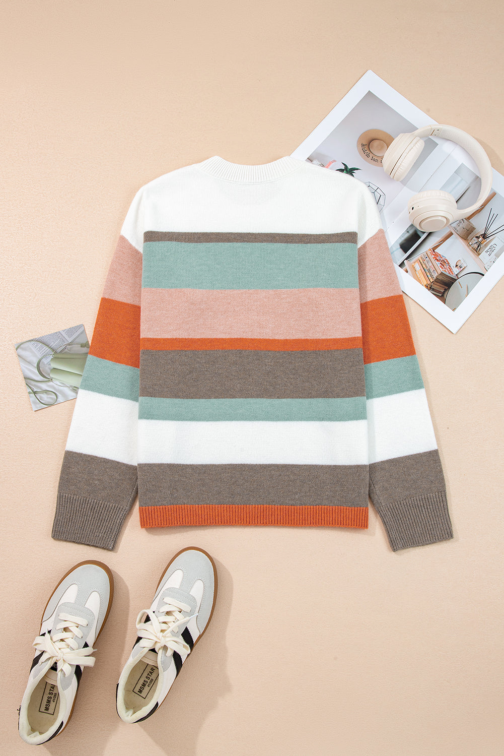 Striped Knit Drop Shoulder Sweater - eAura