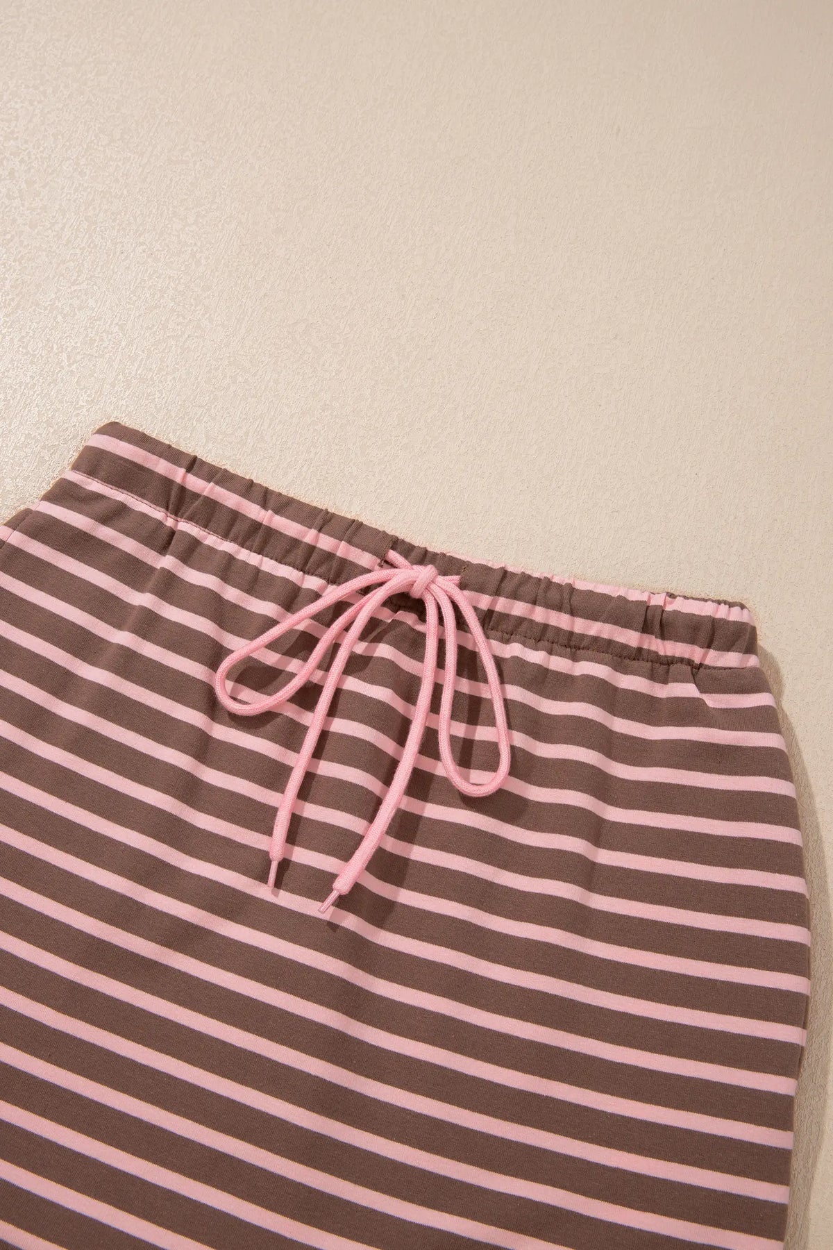 Striped Drawstring Waist Long Sleeve Top Mini Skort Set – Brown Stripe