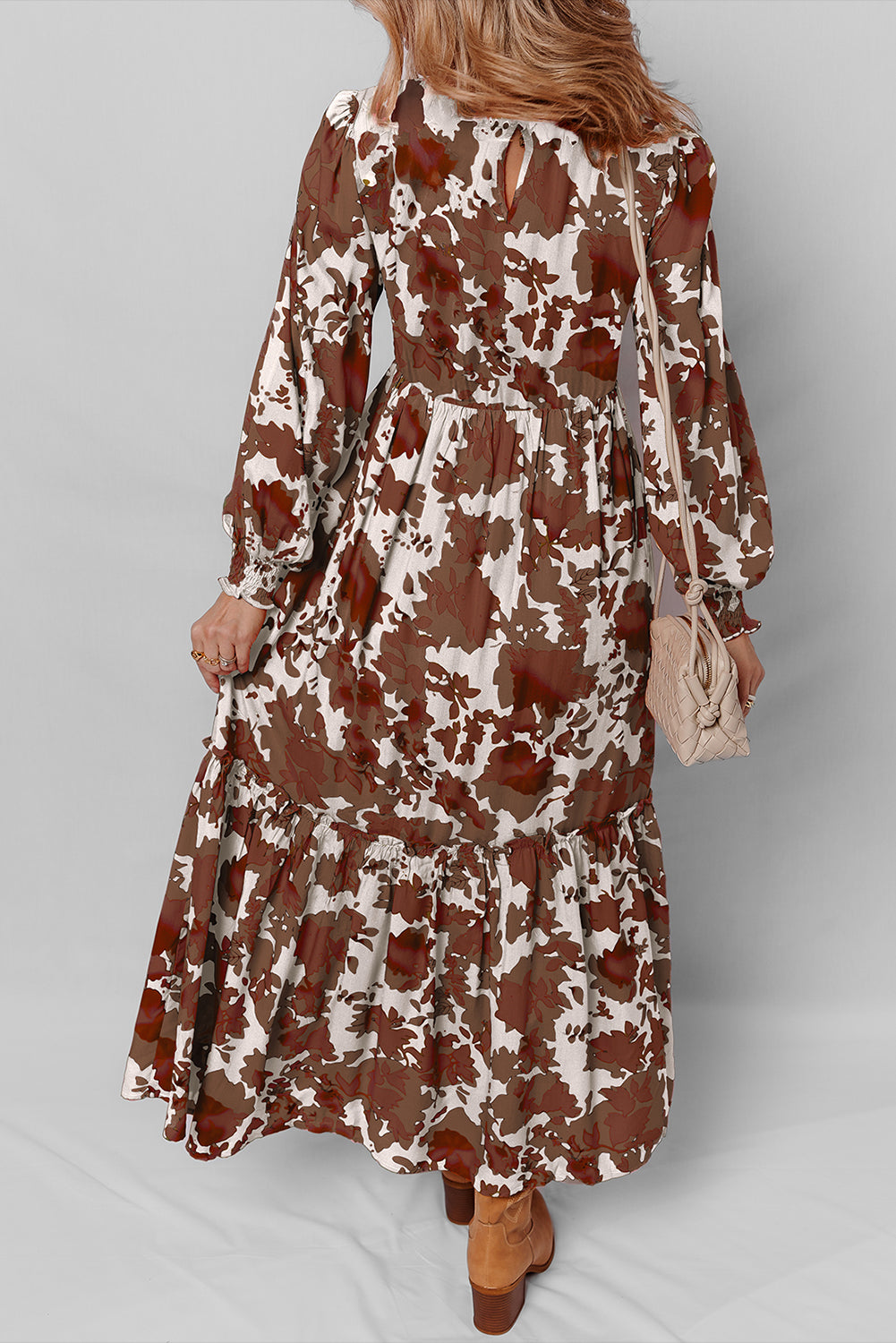 Floral Puff Sleeve Smocked Bodice Maxi Dress – Orange & Chestnut