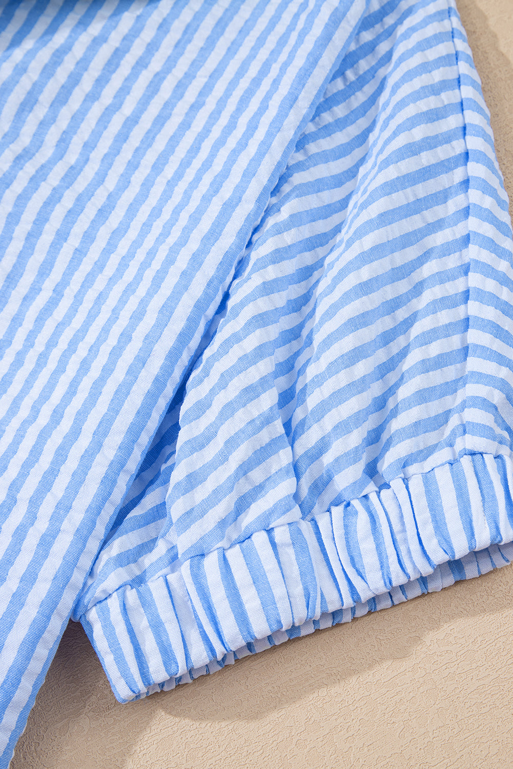 Striped Print Contrast Split Neck Dolman Sleeve Blouse eAura